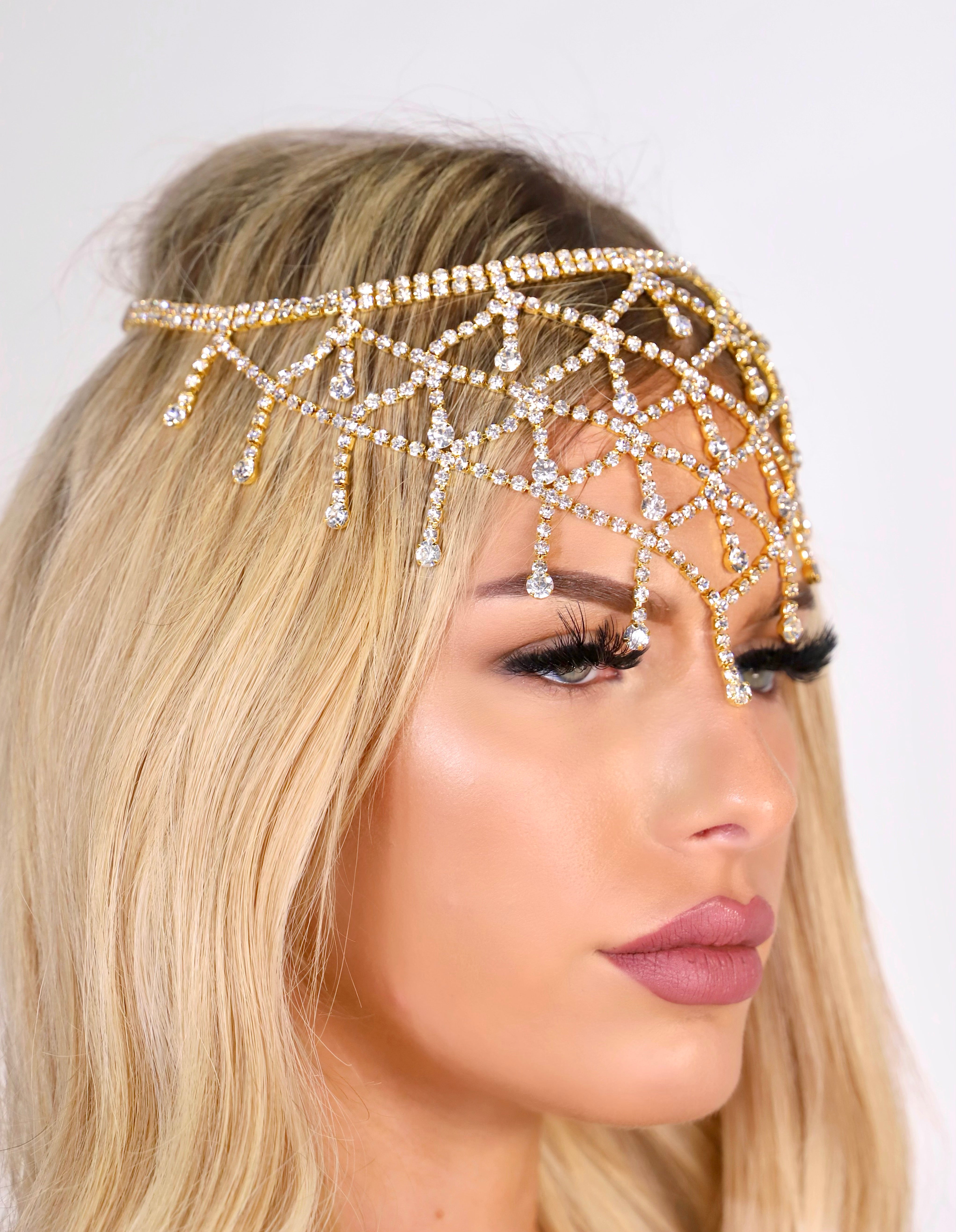 Gold Mermaid Net Rhinestone Head Jewelry