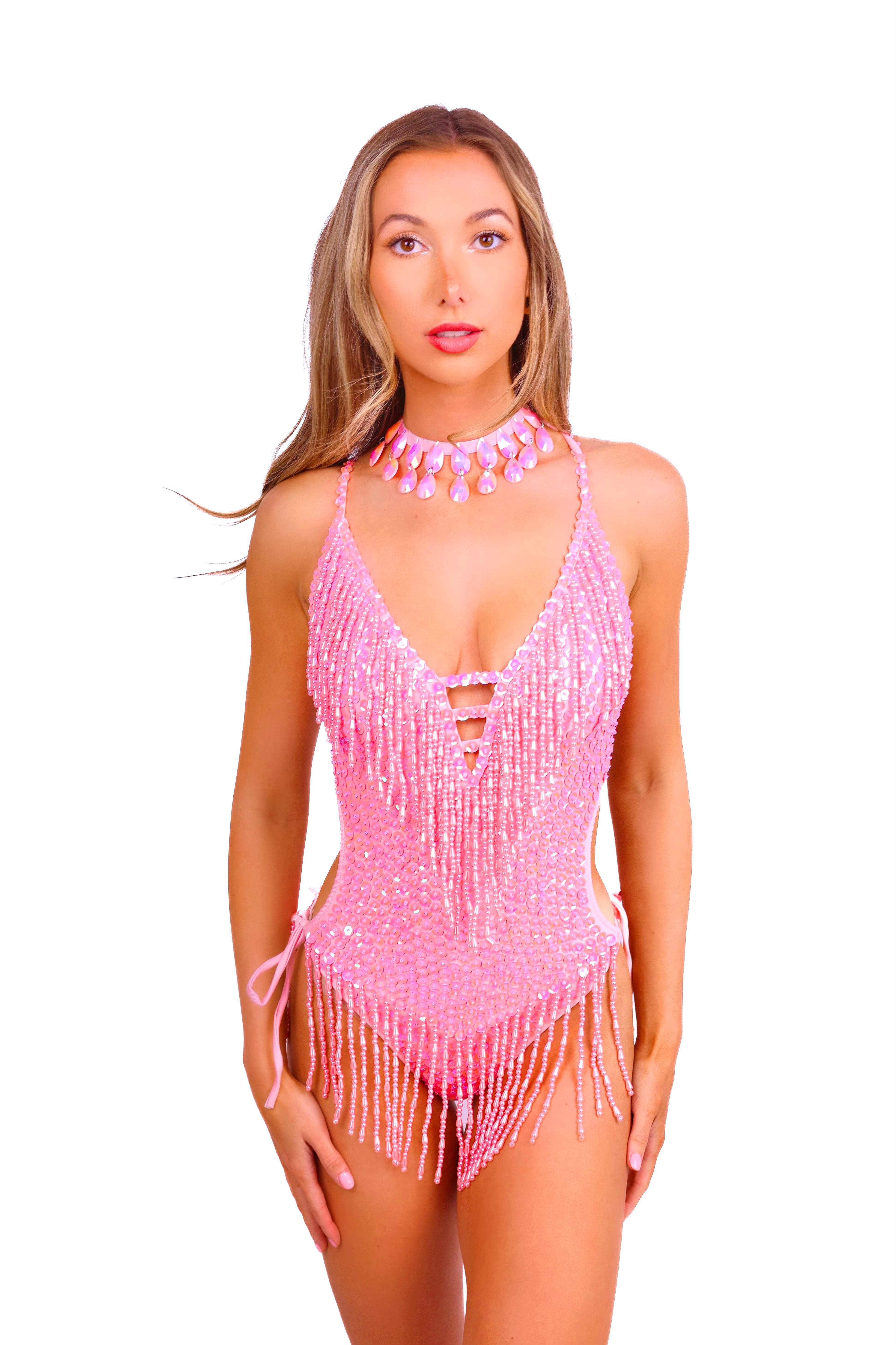 Hand Stitched Bodysuit-Baby Pink