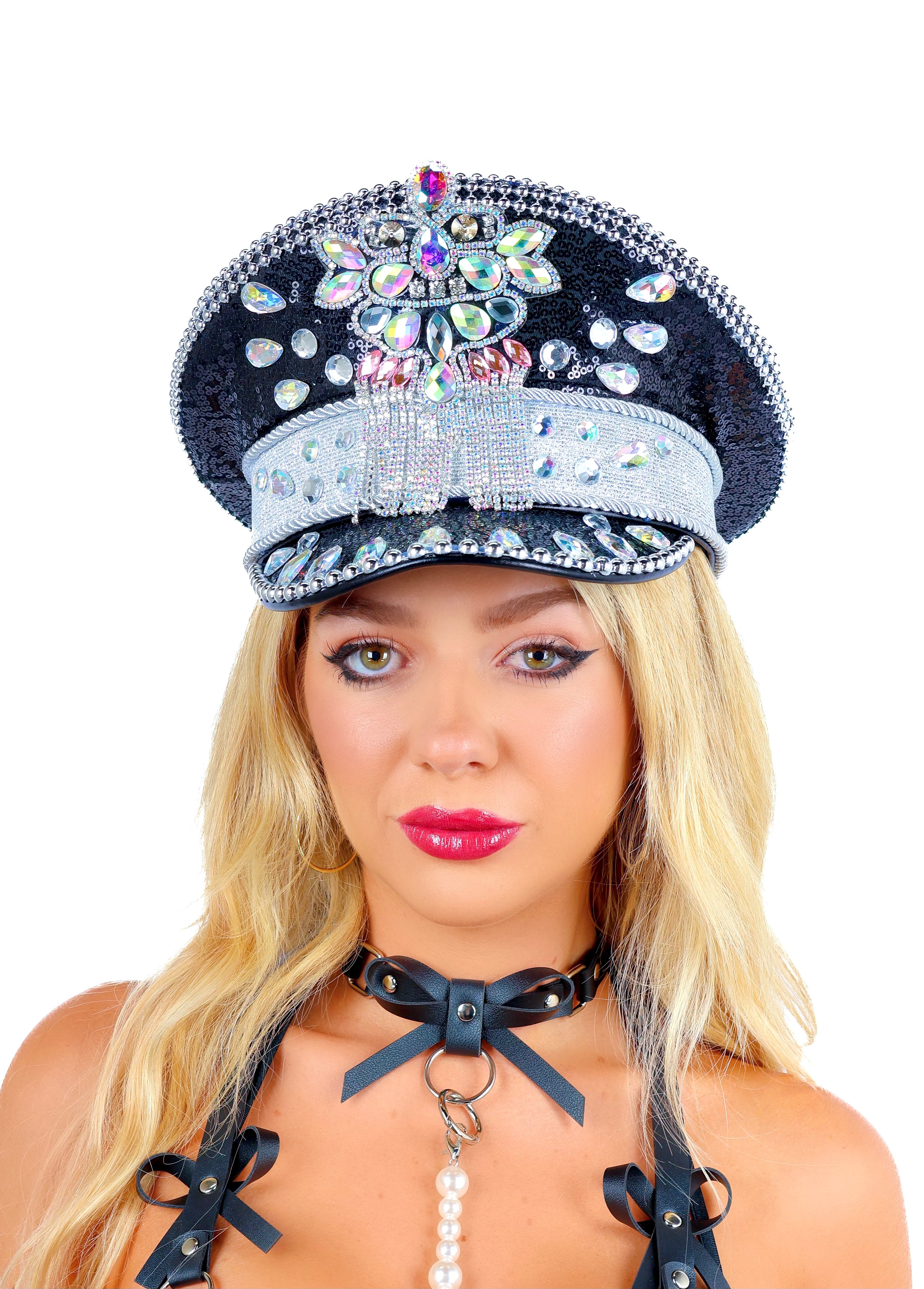 Midnight Rhinestone Captain Hat