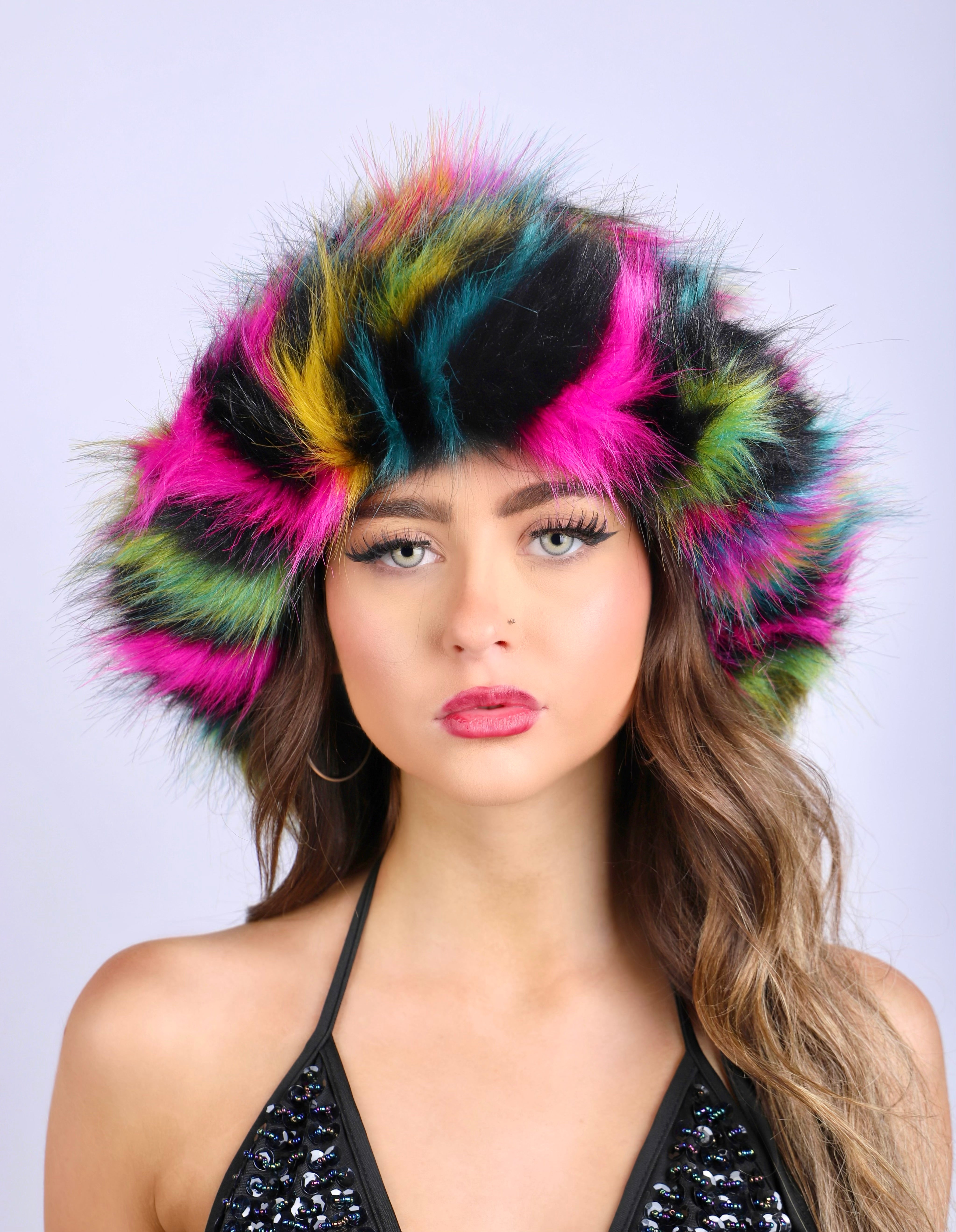 Dark Rainbow Fuzzy Hat