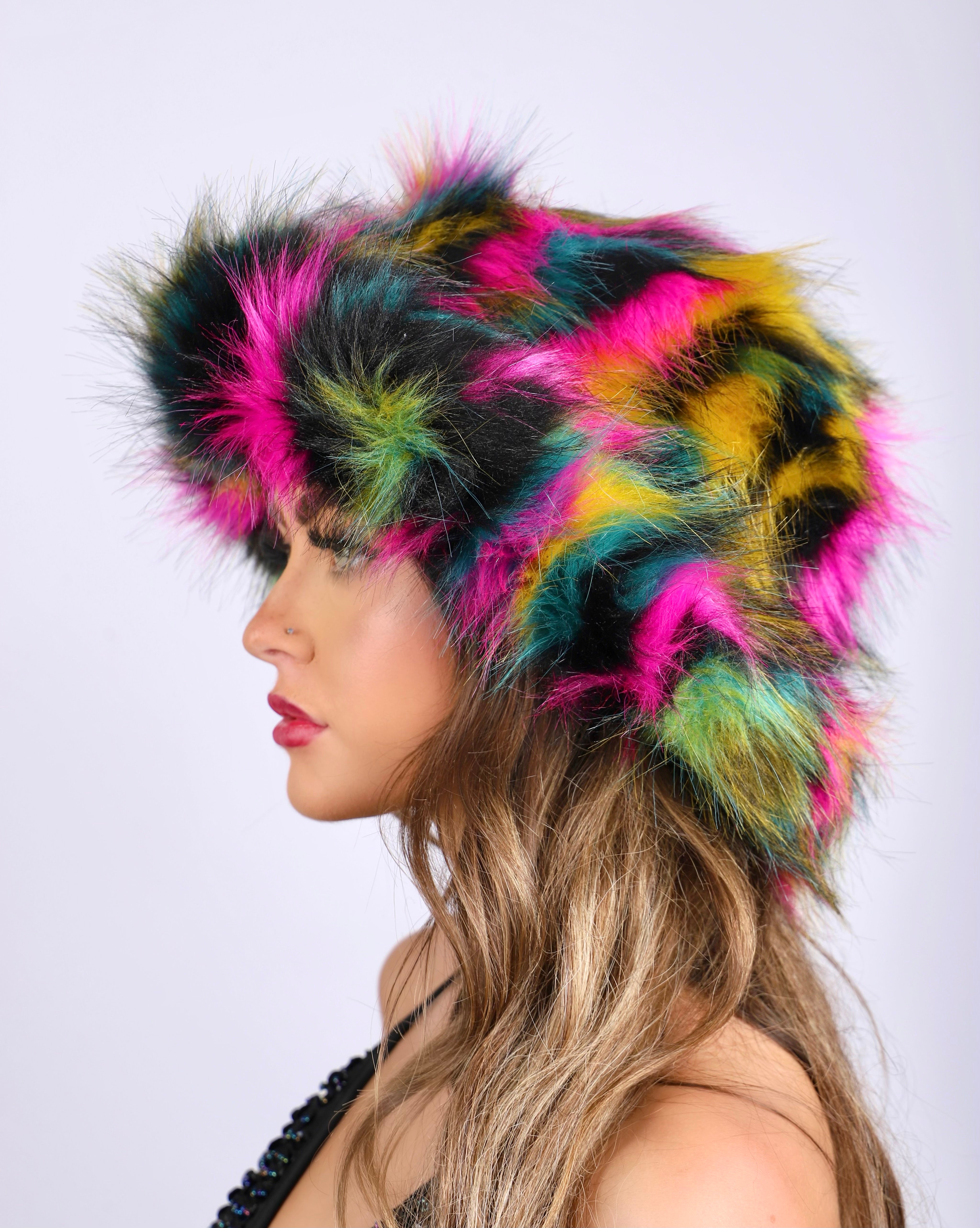 Dark Rainbow Fuzzy Hat