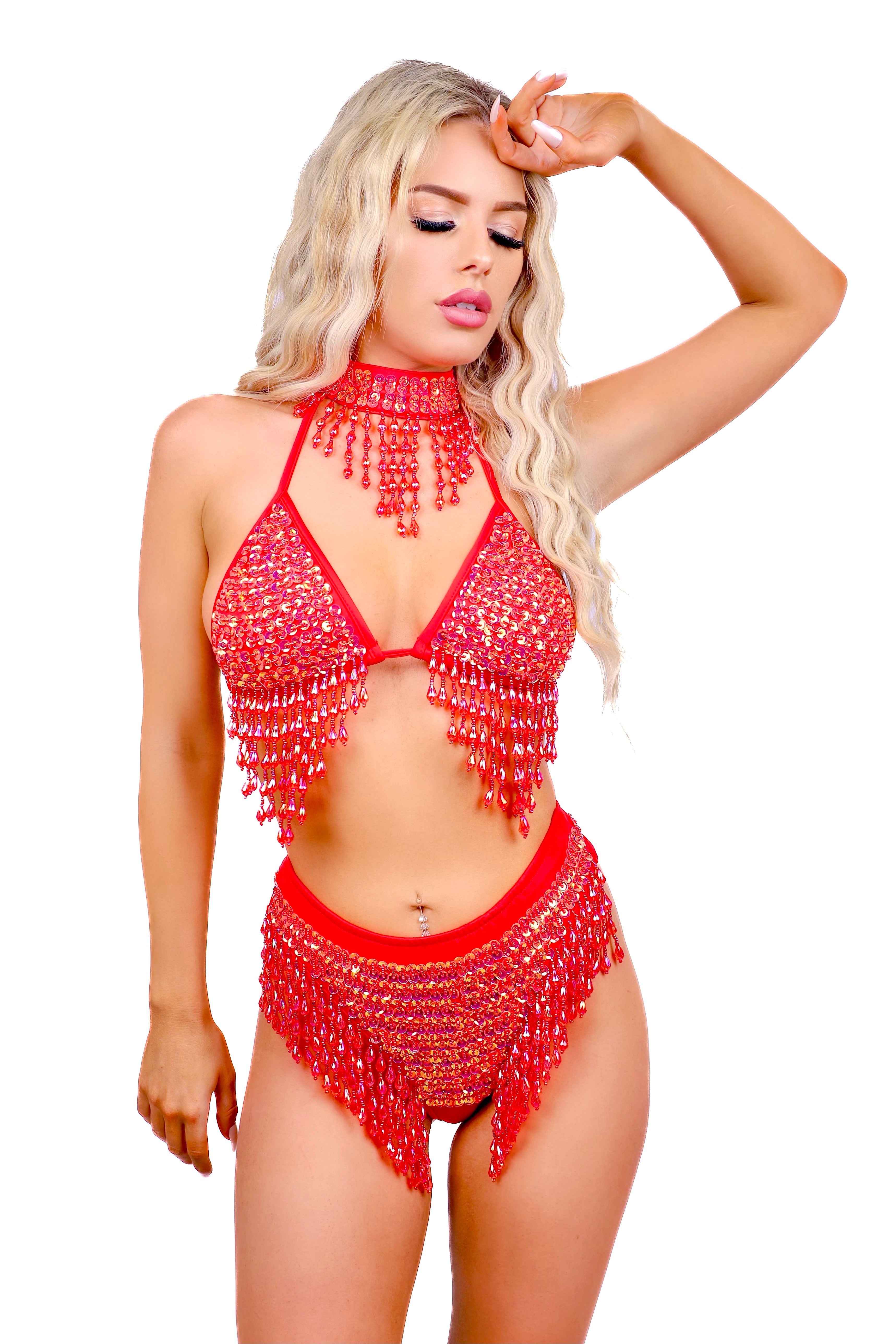 FULL OUTFIT- Flames Hand Stitched Sequin Set