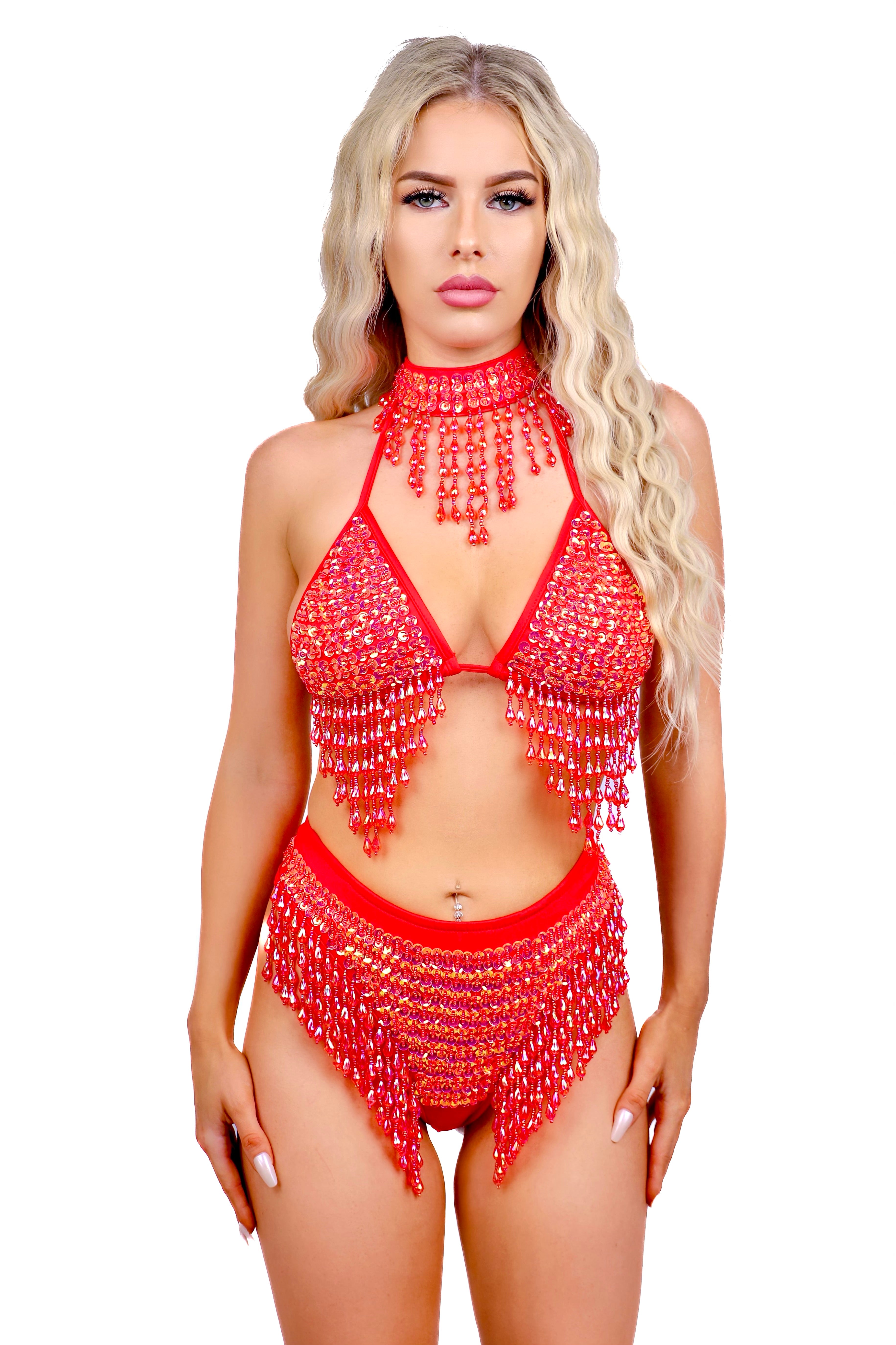 FULL OUTFIT- Flames Hand Stitched Sequin Set