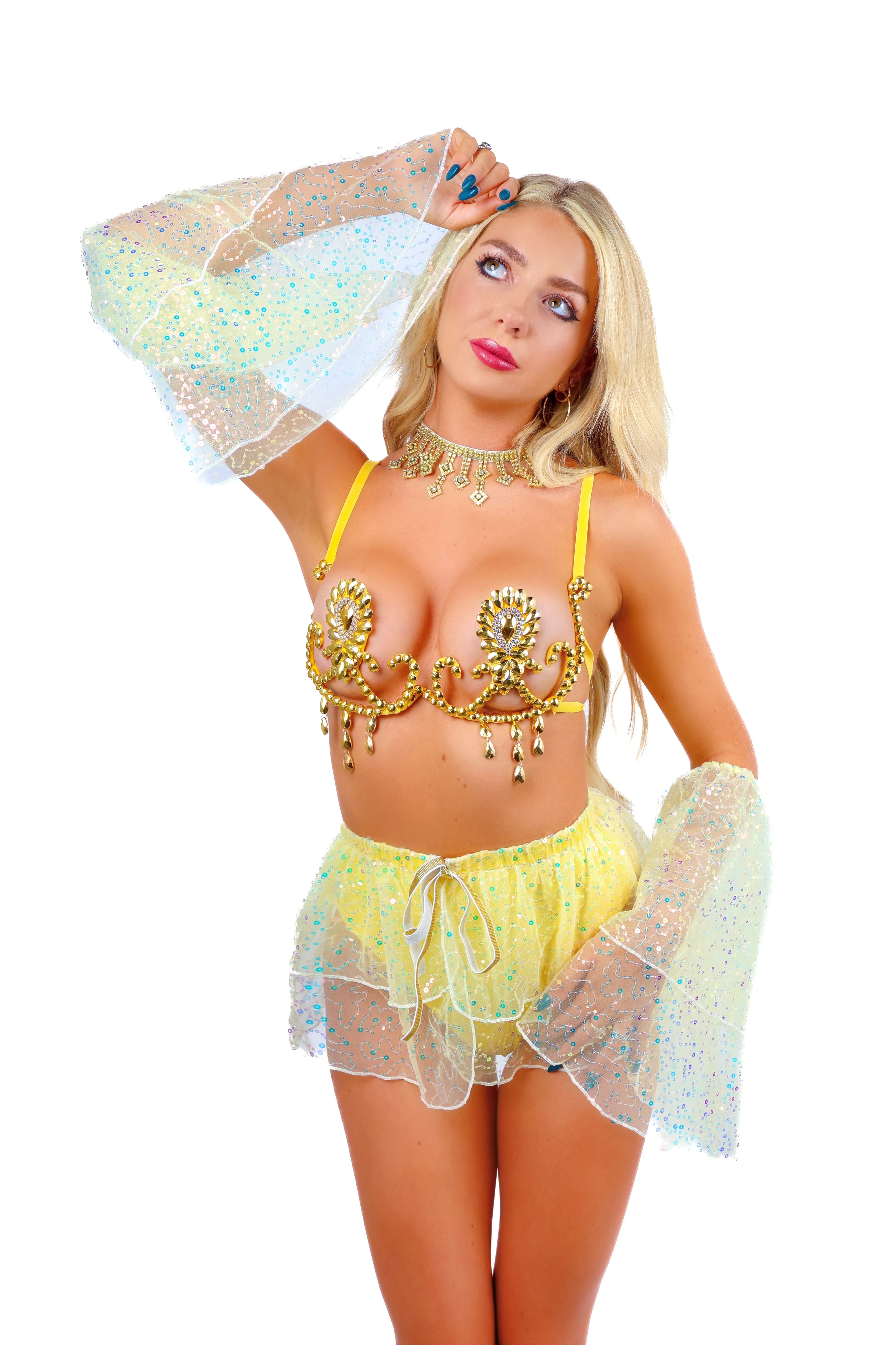 Yellow Glitter Iridescence Fairy Arm Sleeves