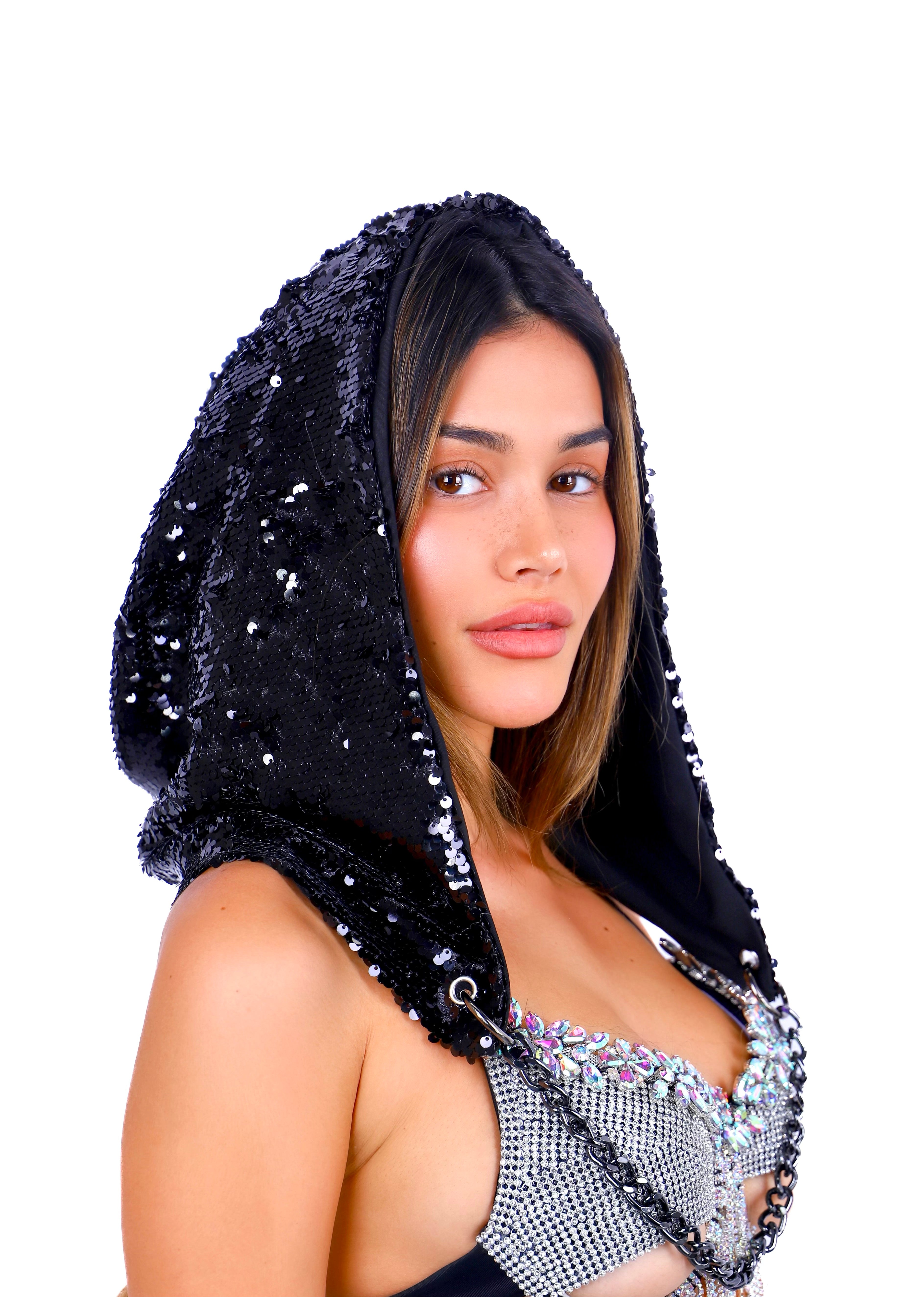 Midnight Sequin Hood