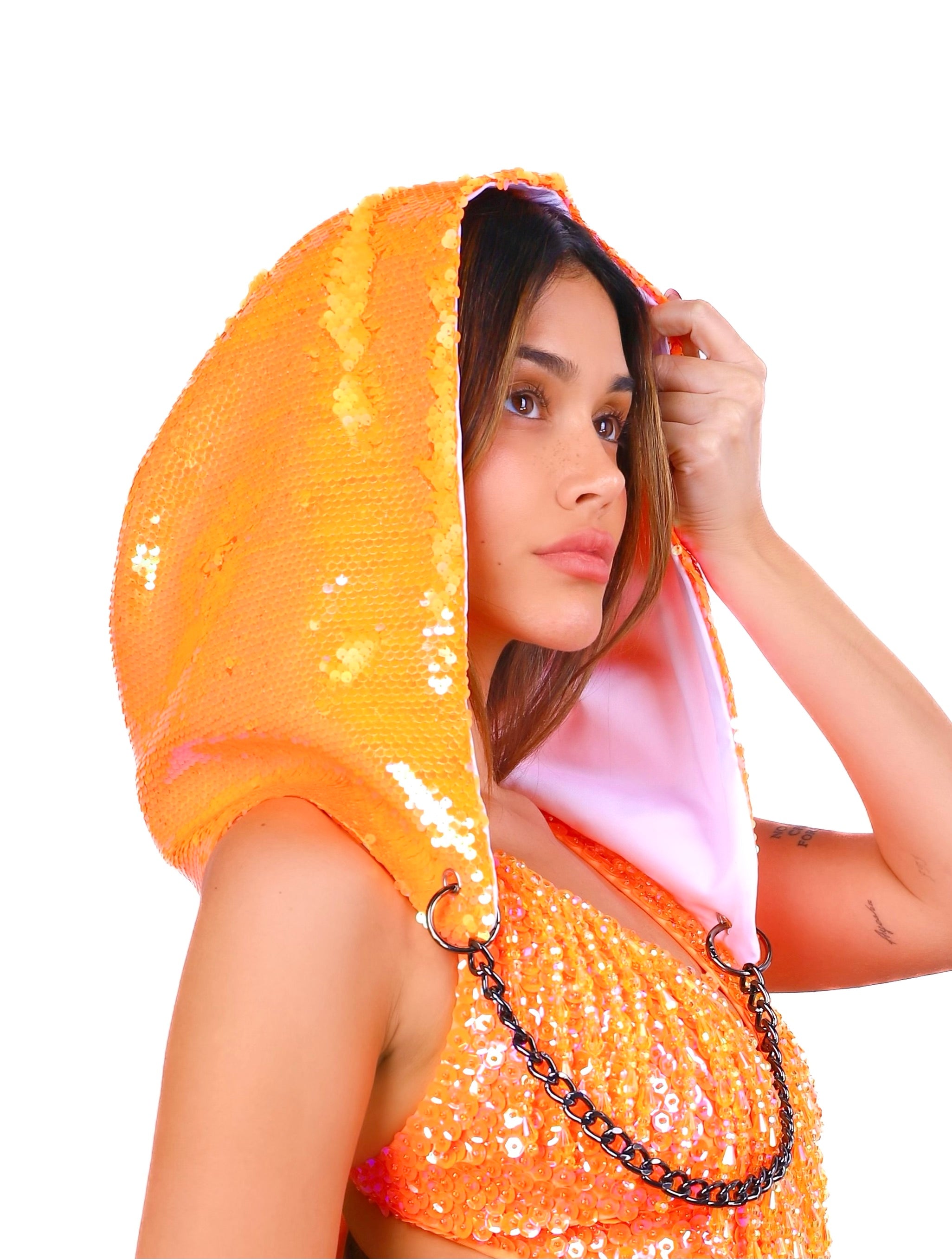 Orange Citrus Sequin Hood