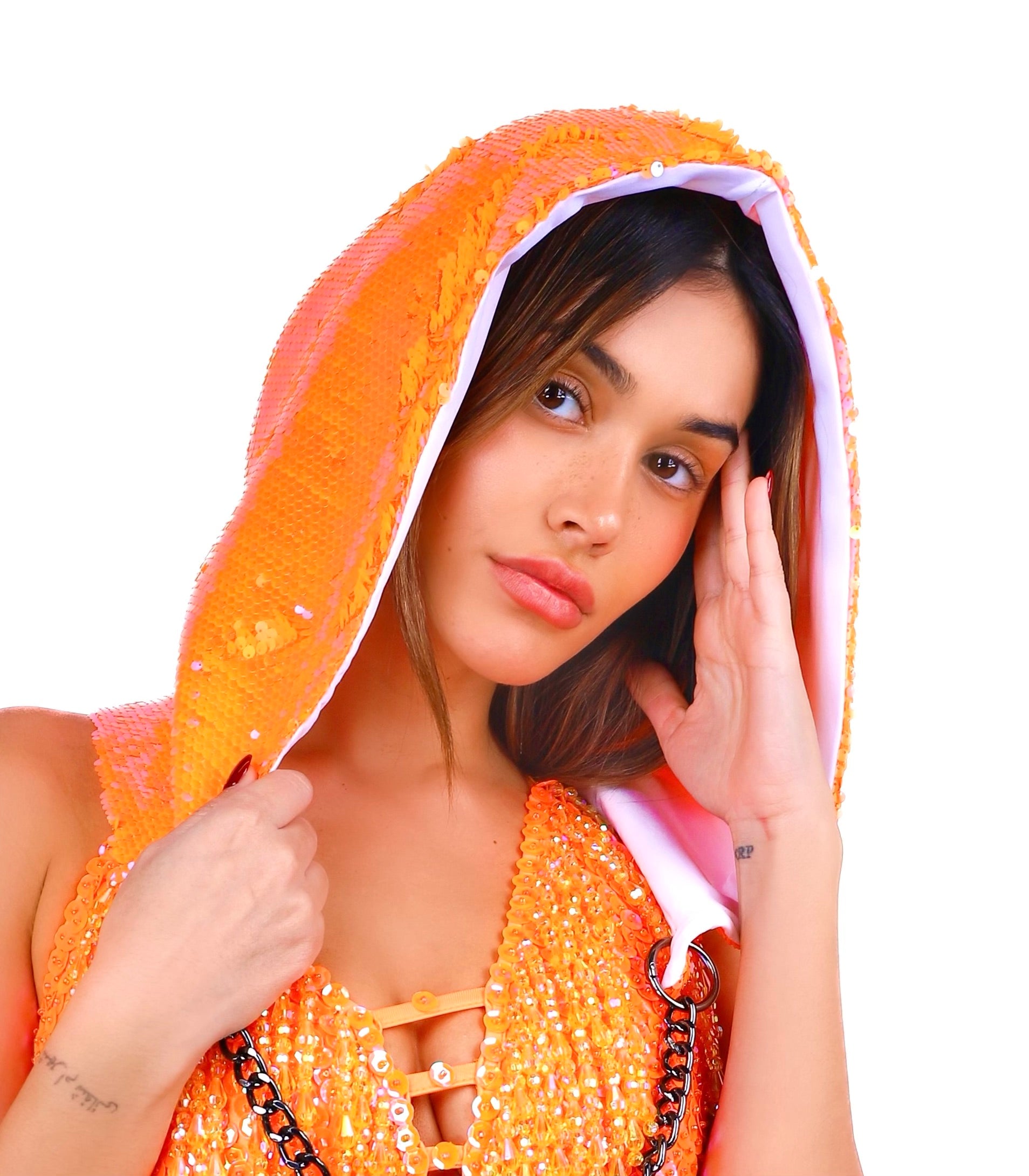 Orange Citrus Sequin Hood