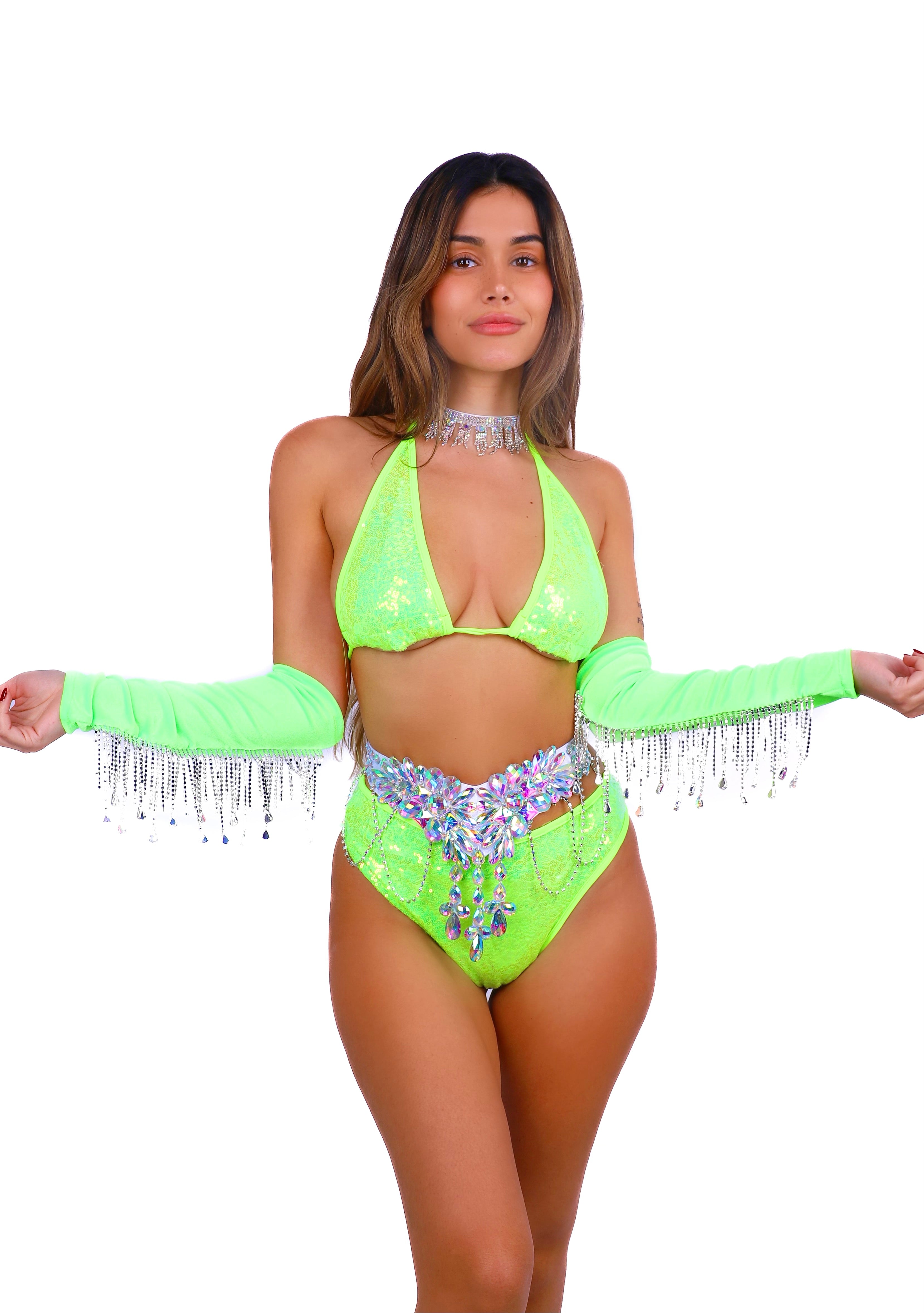 Neon Green Rhinestone Arm Sleeves