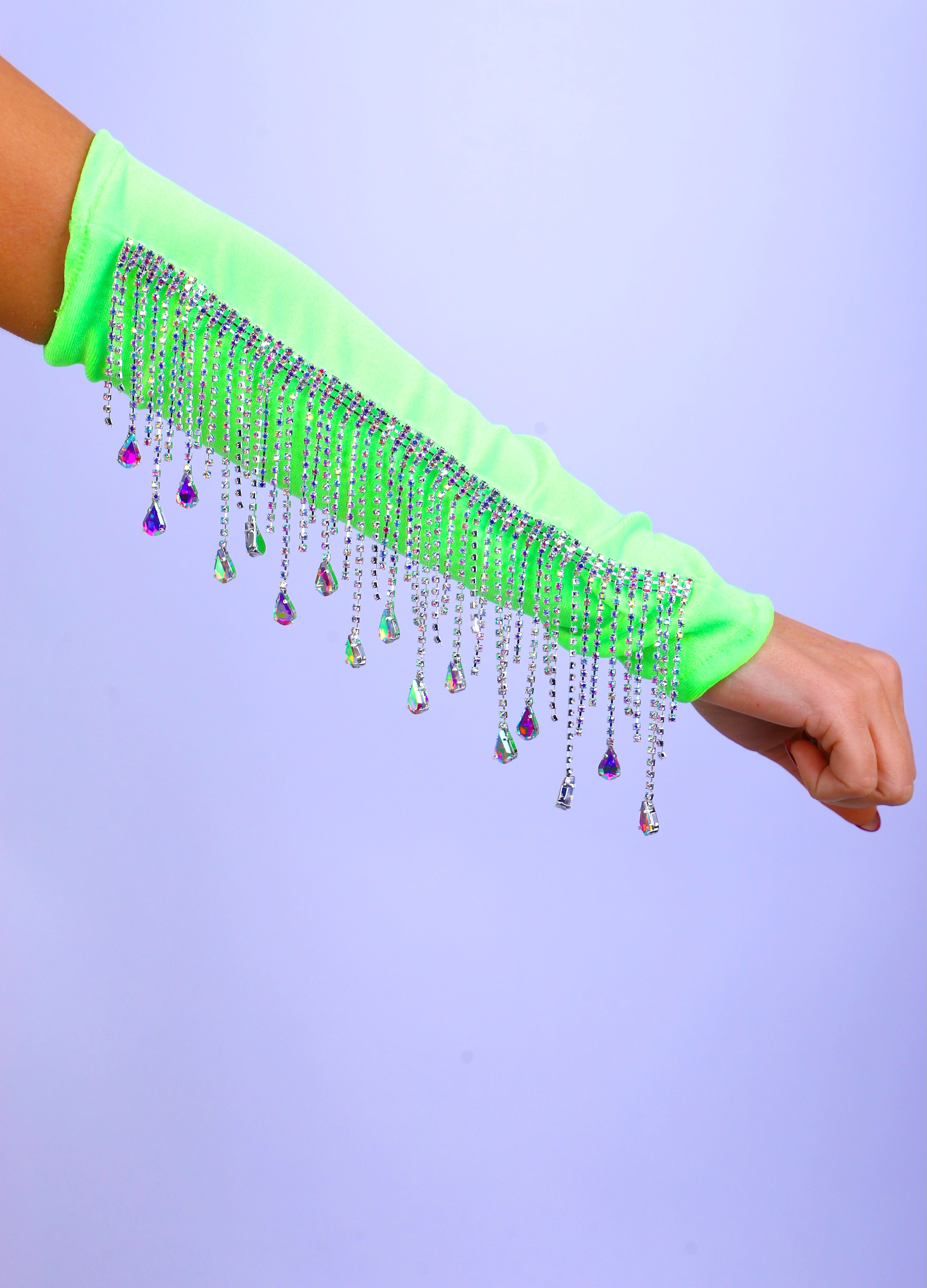 Neon Green Rhinestone Arm Sleeves