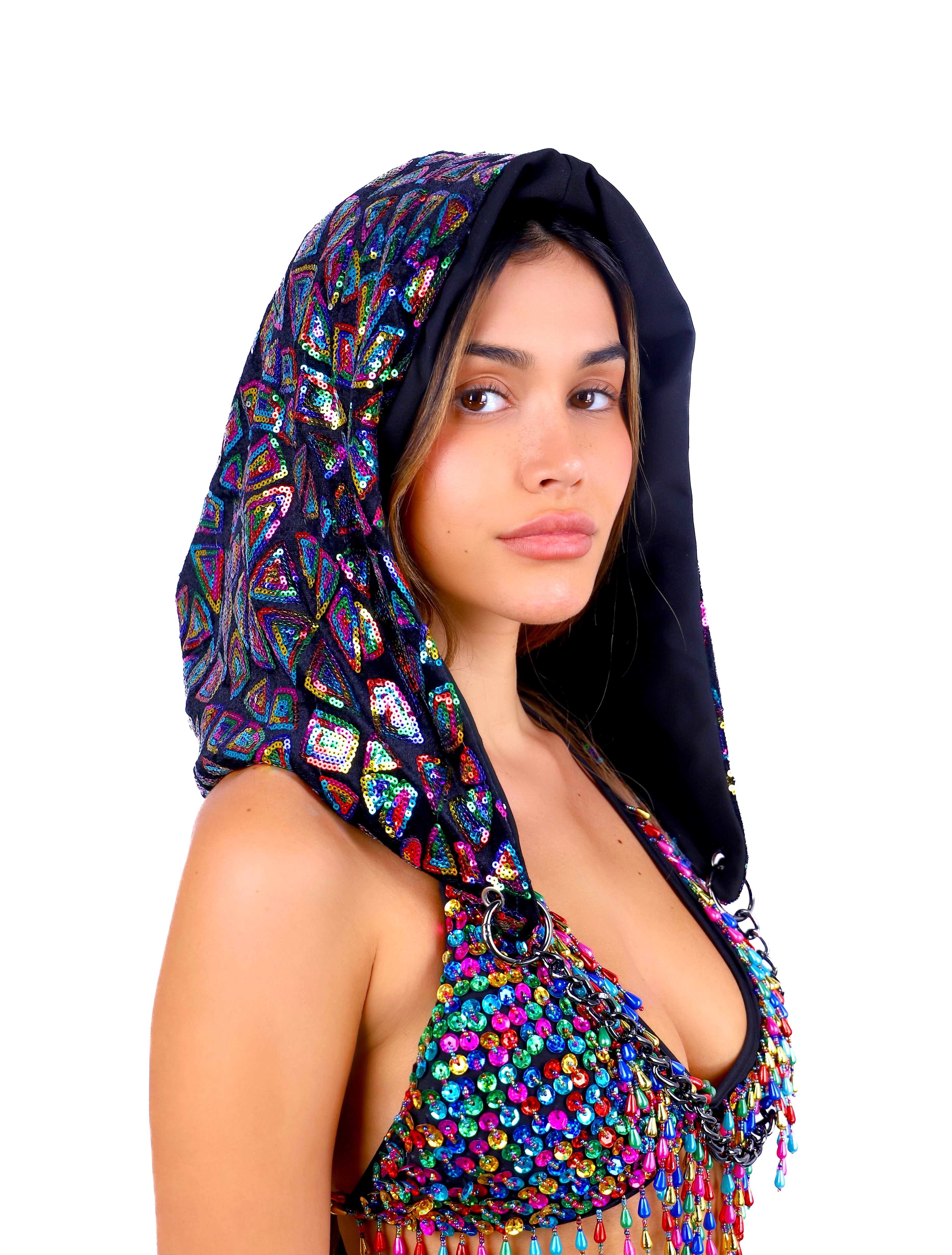 Dark Rainbow Aura Sequin Hood