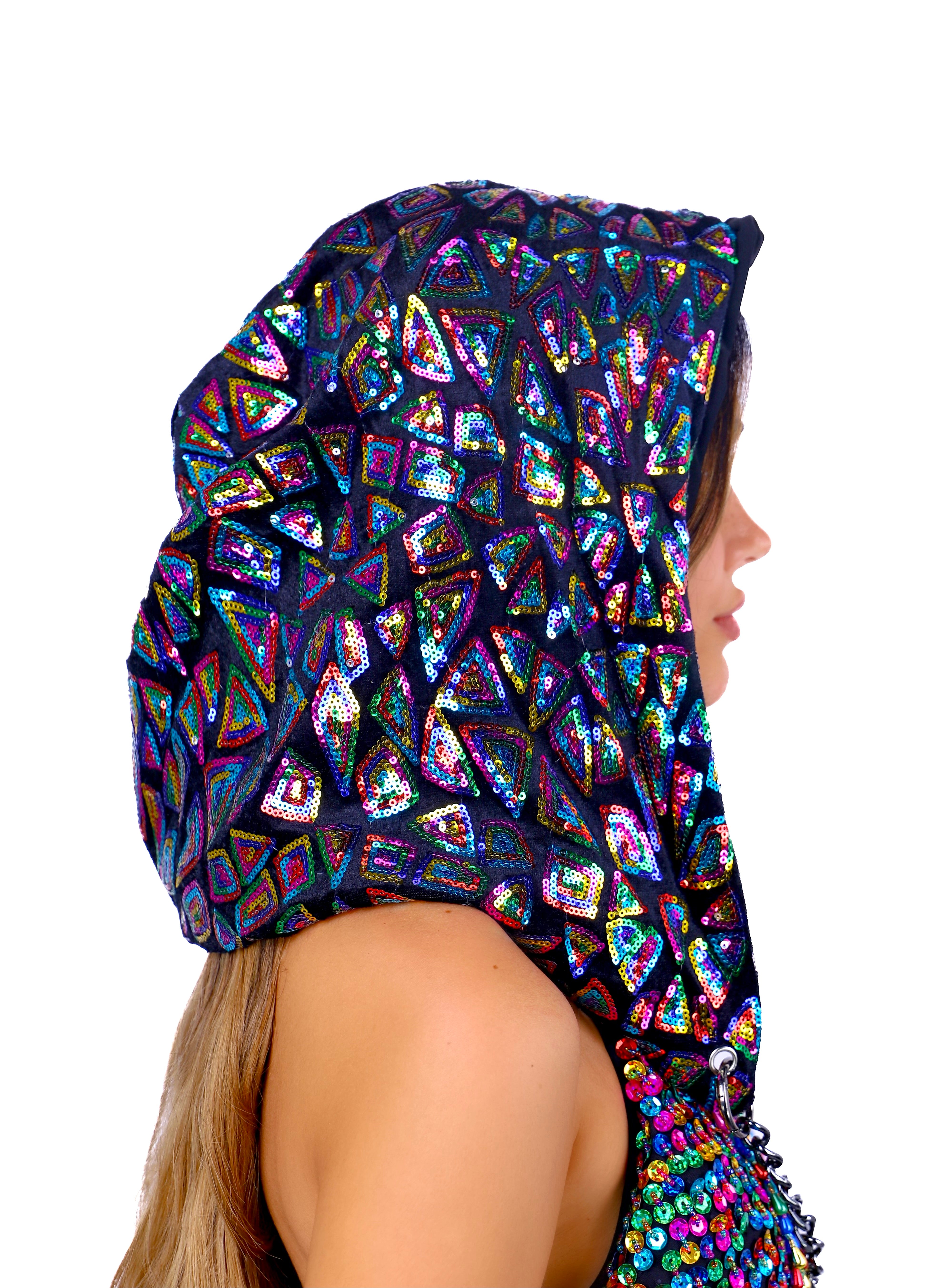 Dark Rainbow Aura Sequin Hood