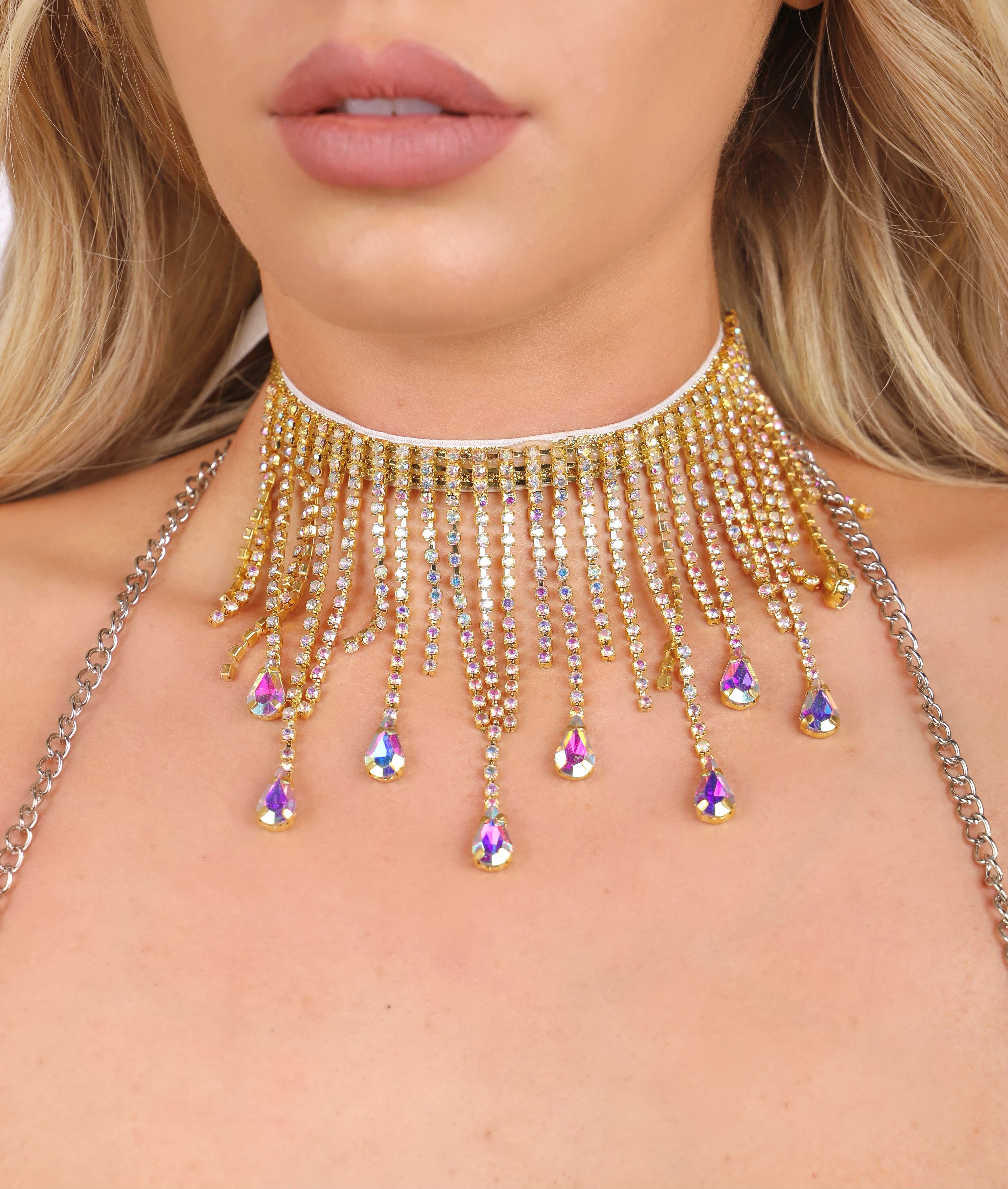 AB Rhinestone Tassel Necklace