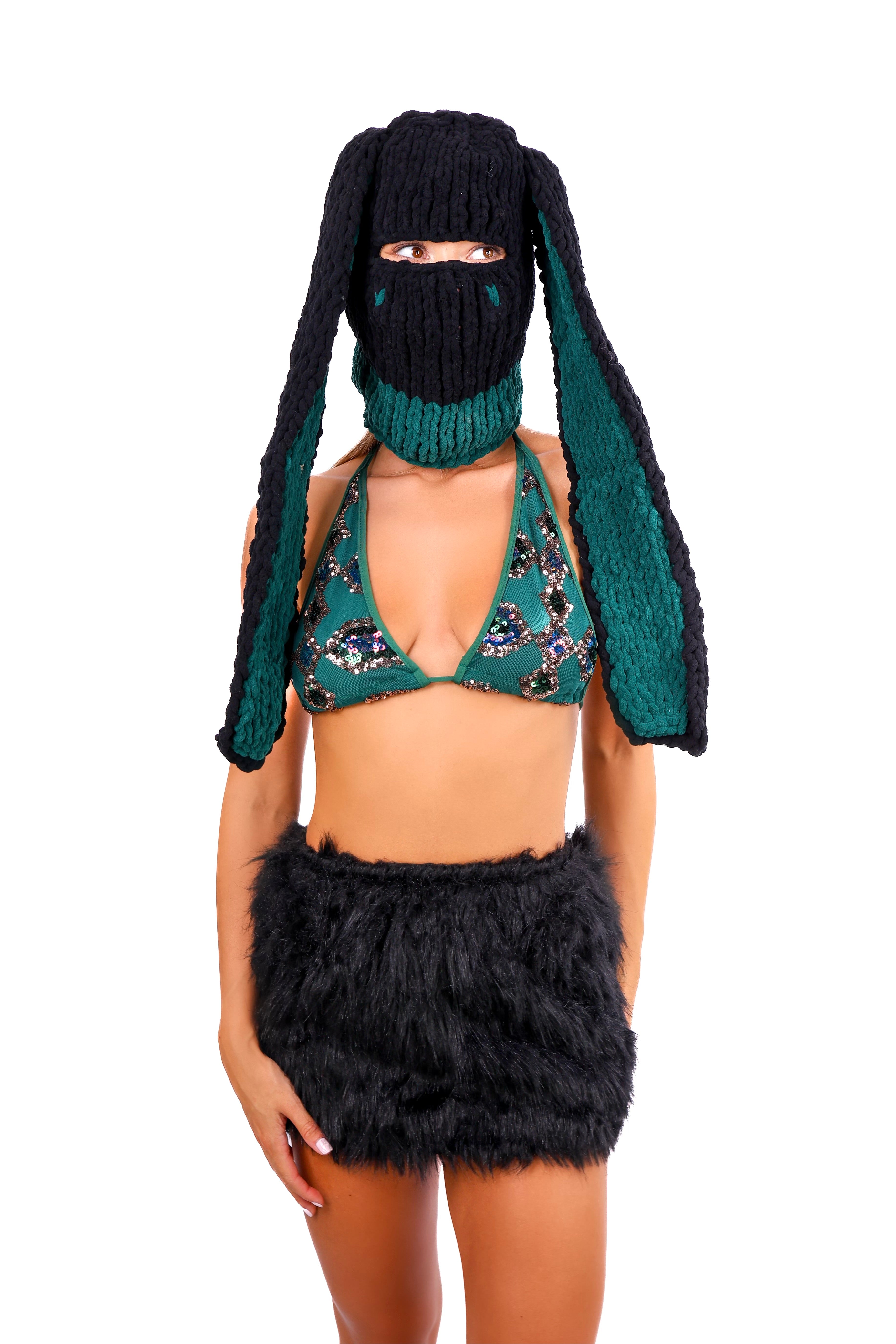 Black/Green Bunny Hat