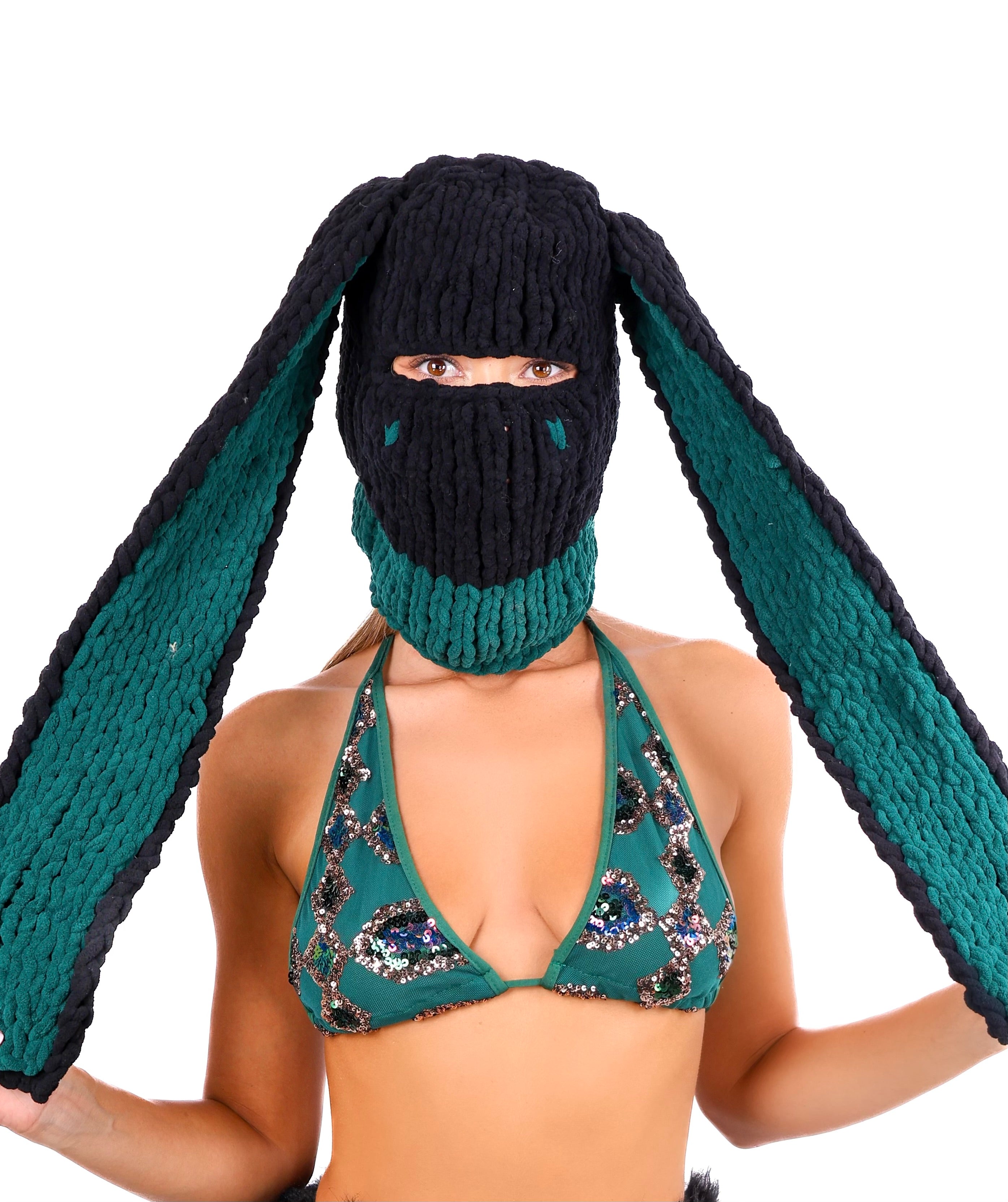 Black/Green Bunny Hat