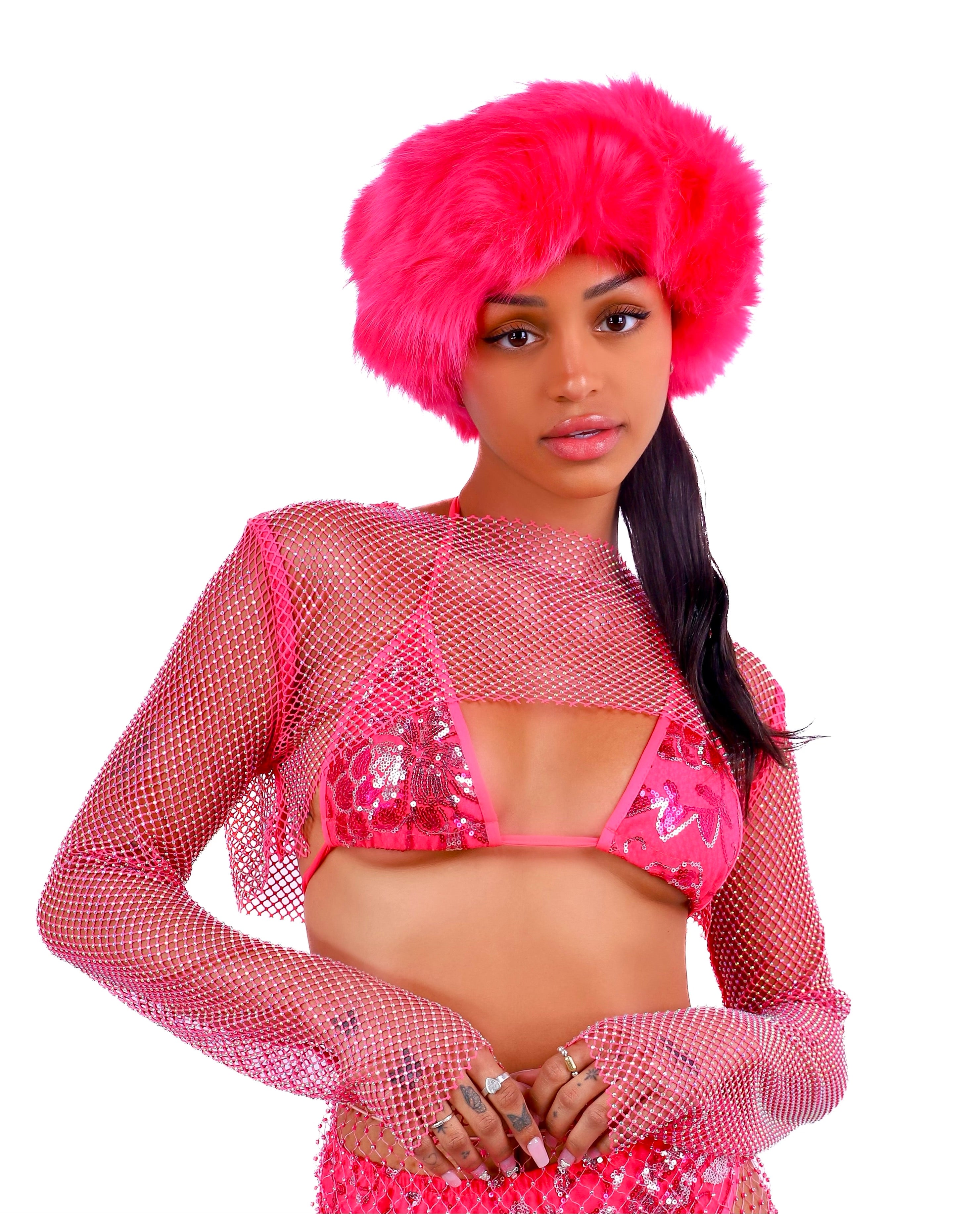 Pink Rhinestone Mesh Shrug