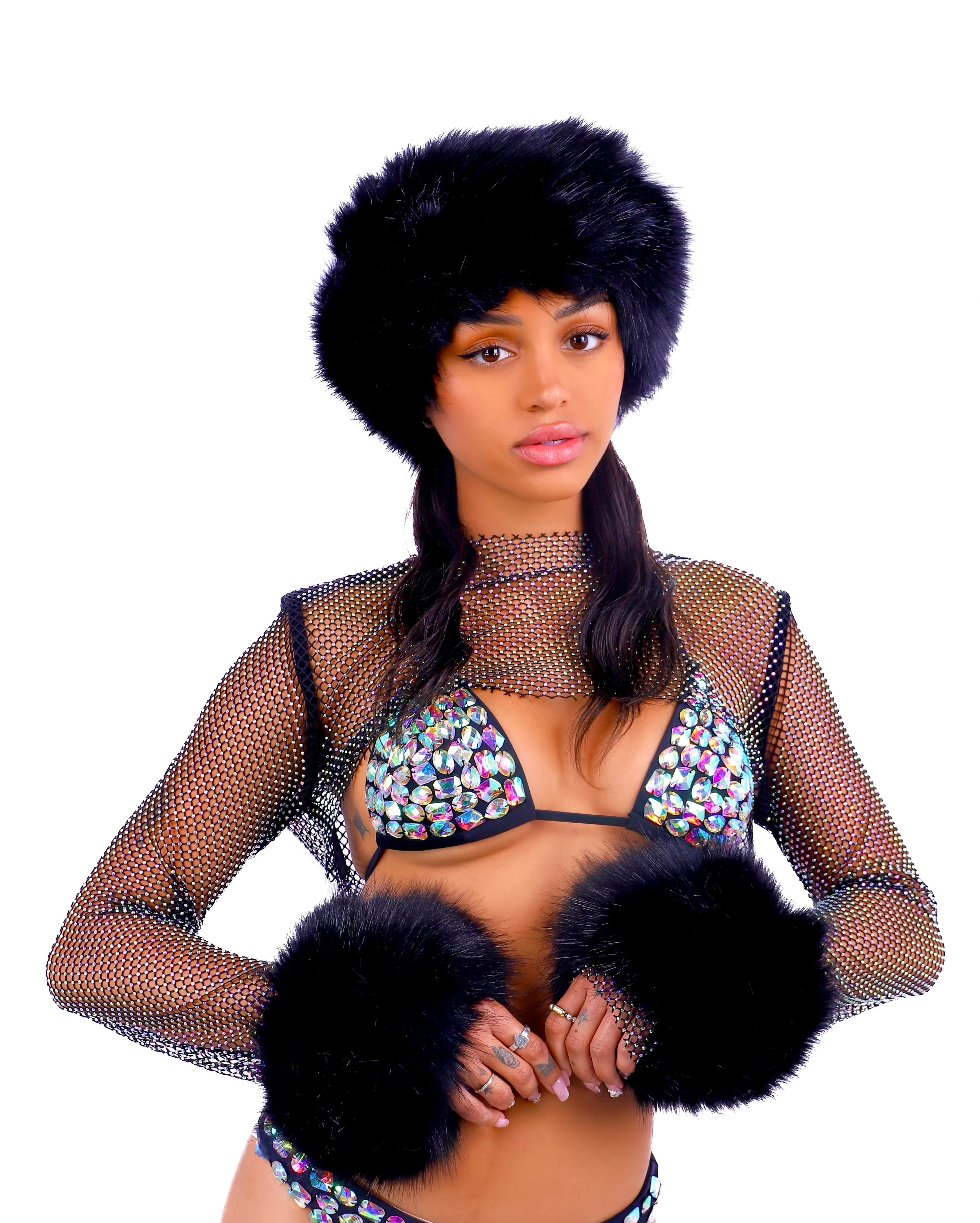 Black Rhinestone Mesh Shrug