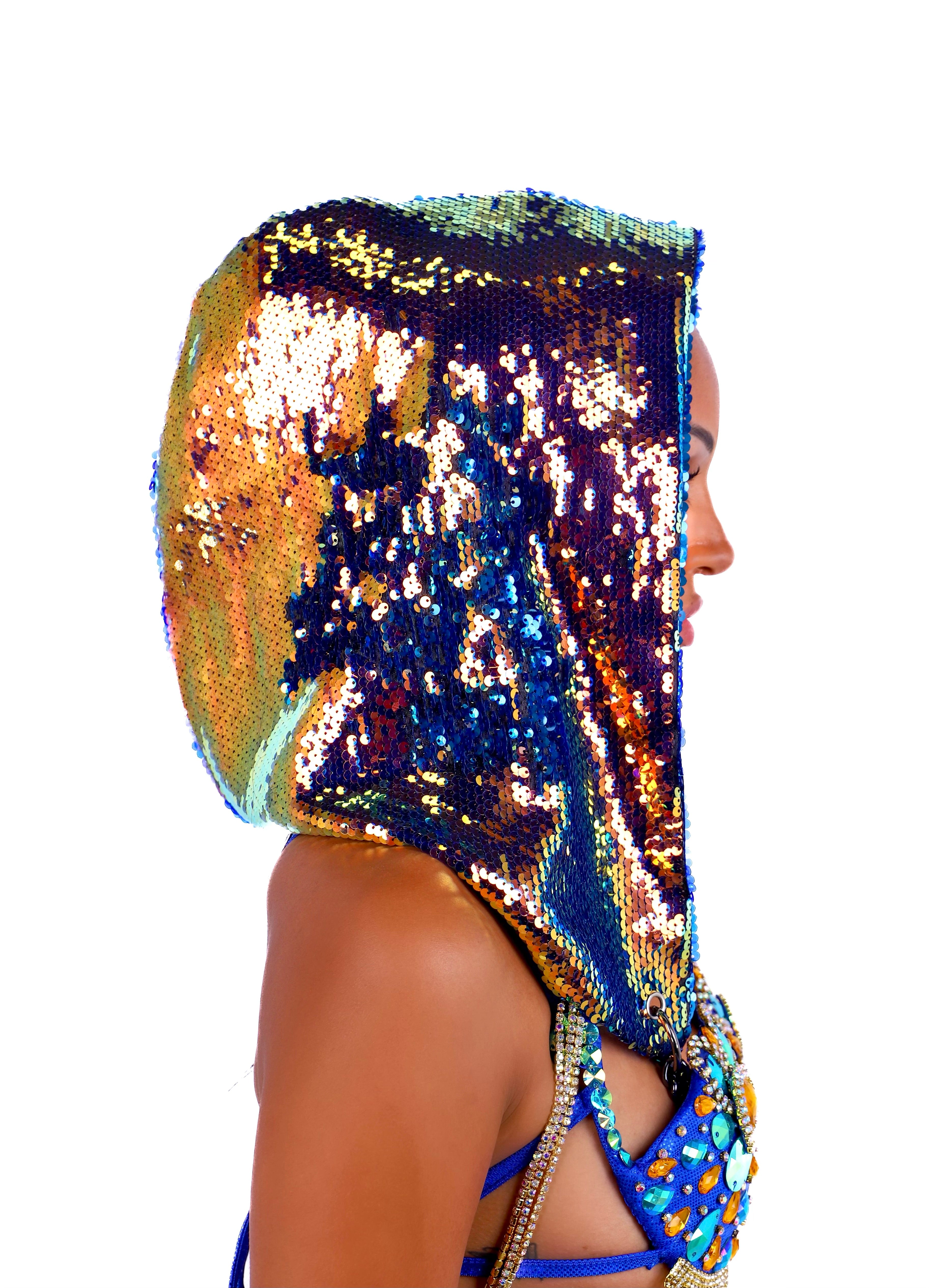 Gold/ Blue Sequin Hood