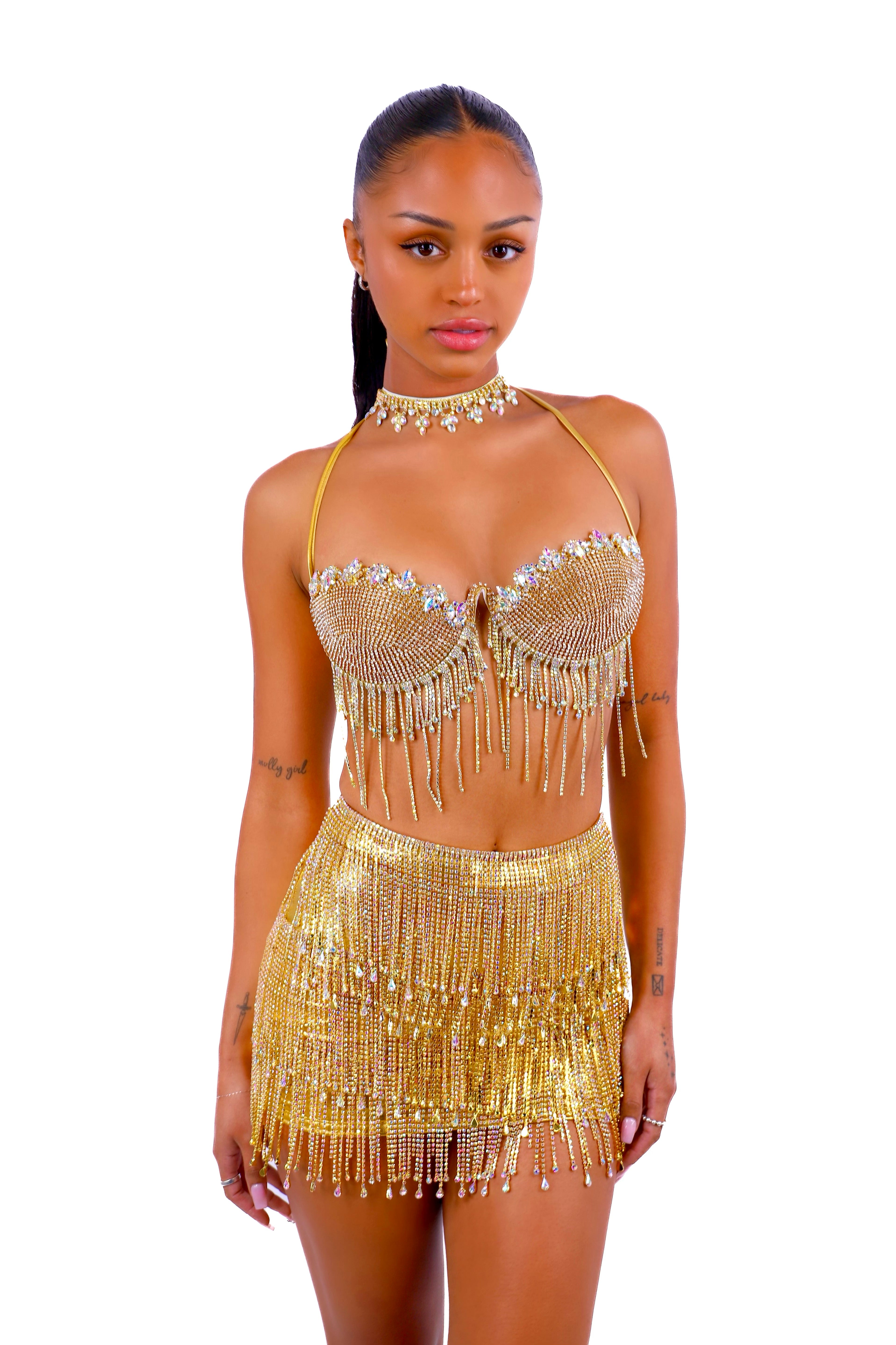 Gold Shimmer Diva Rhinestone Skirt