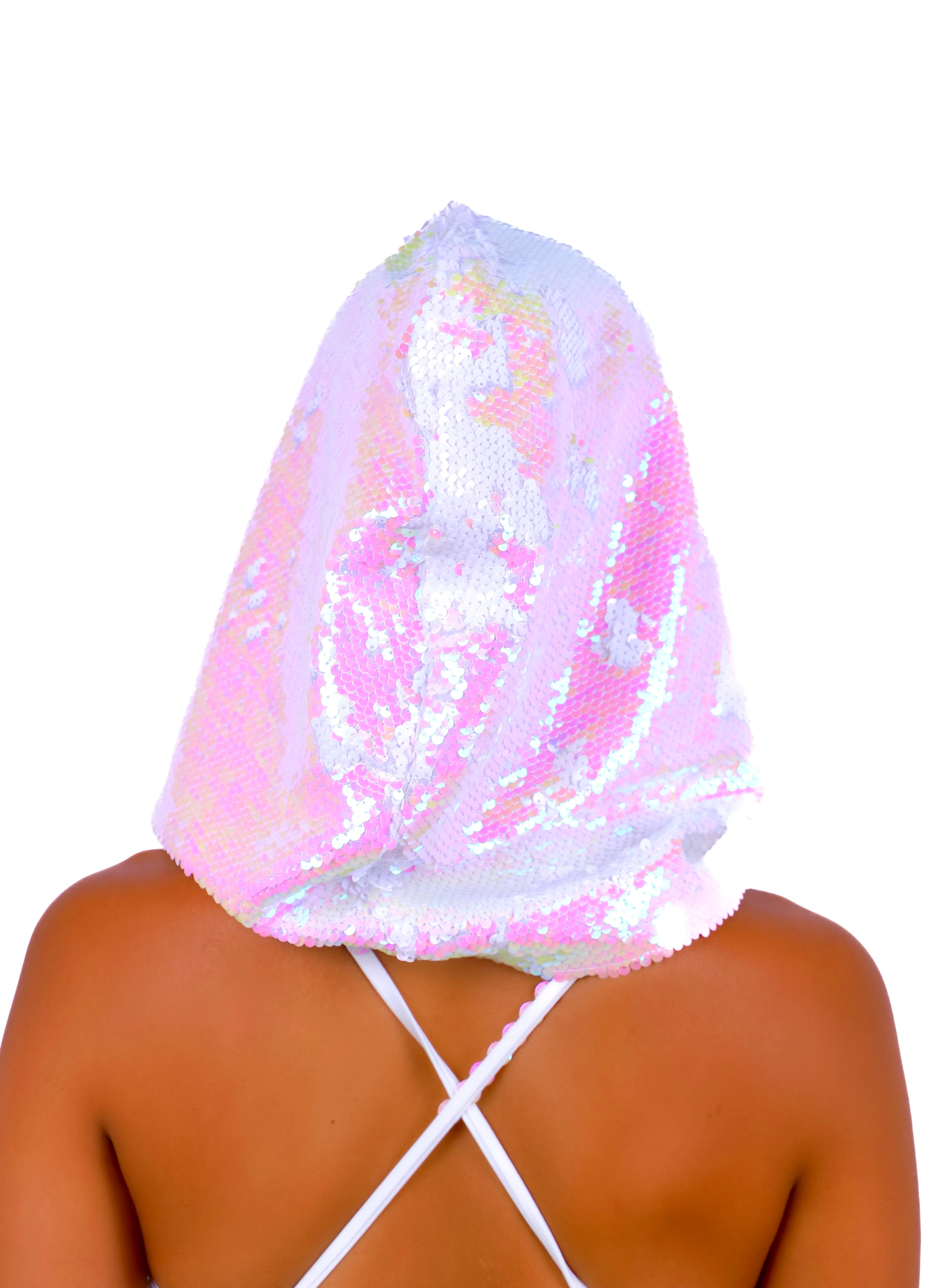 Reversible Sequin Hood - Iridescent & White