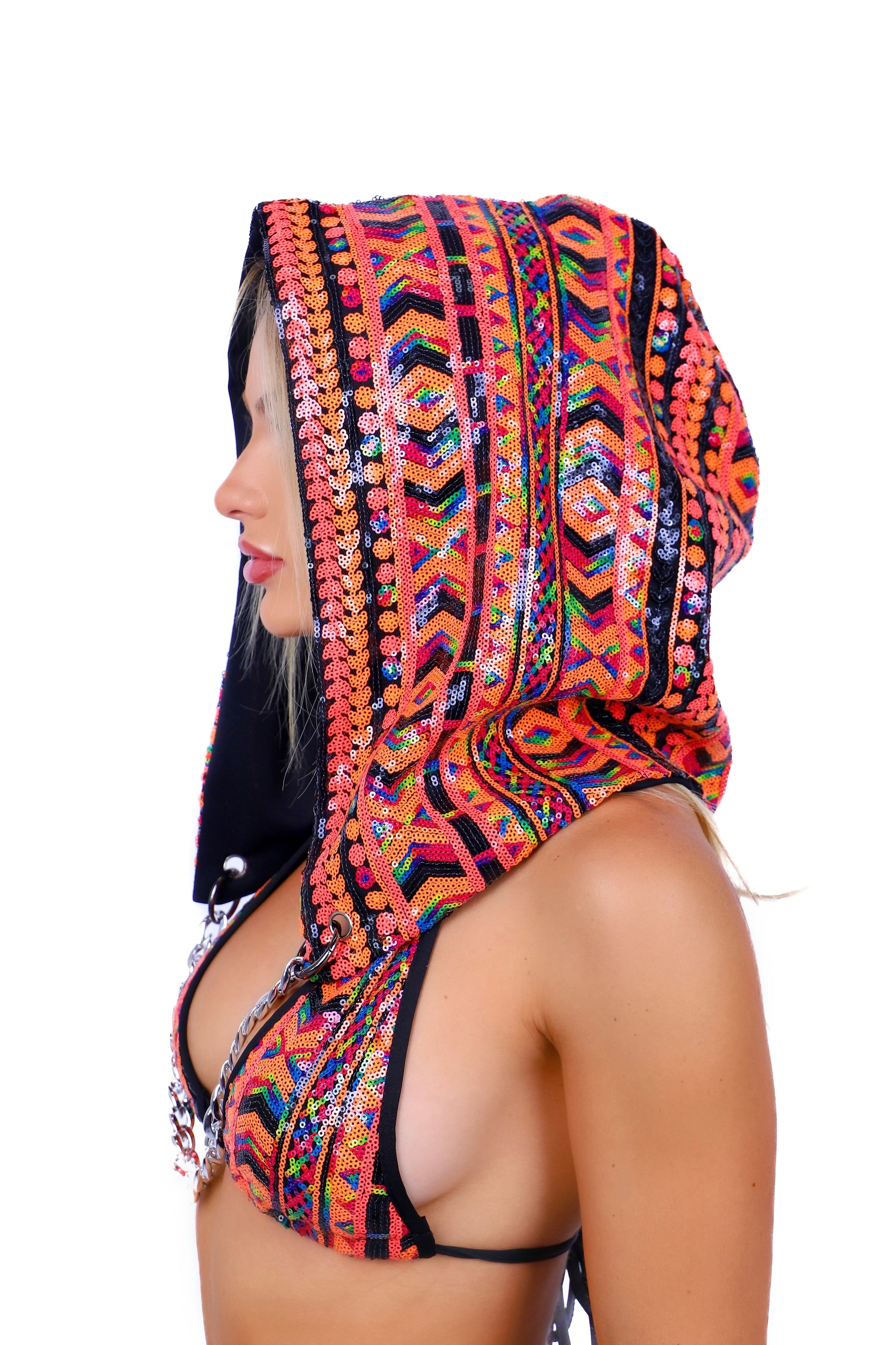 Fiery Tribal Sequin Hood