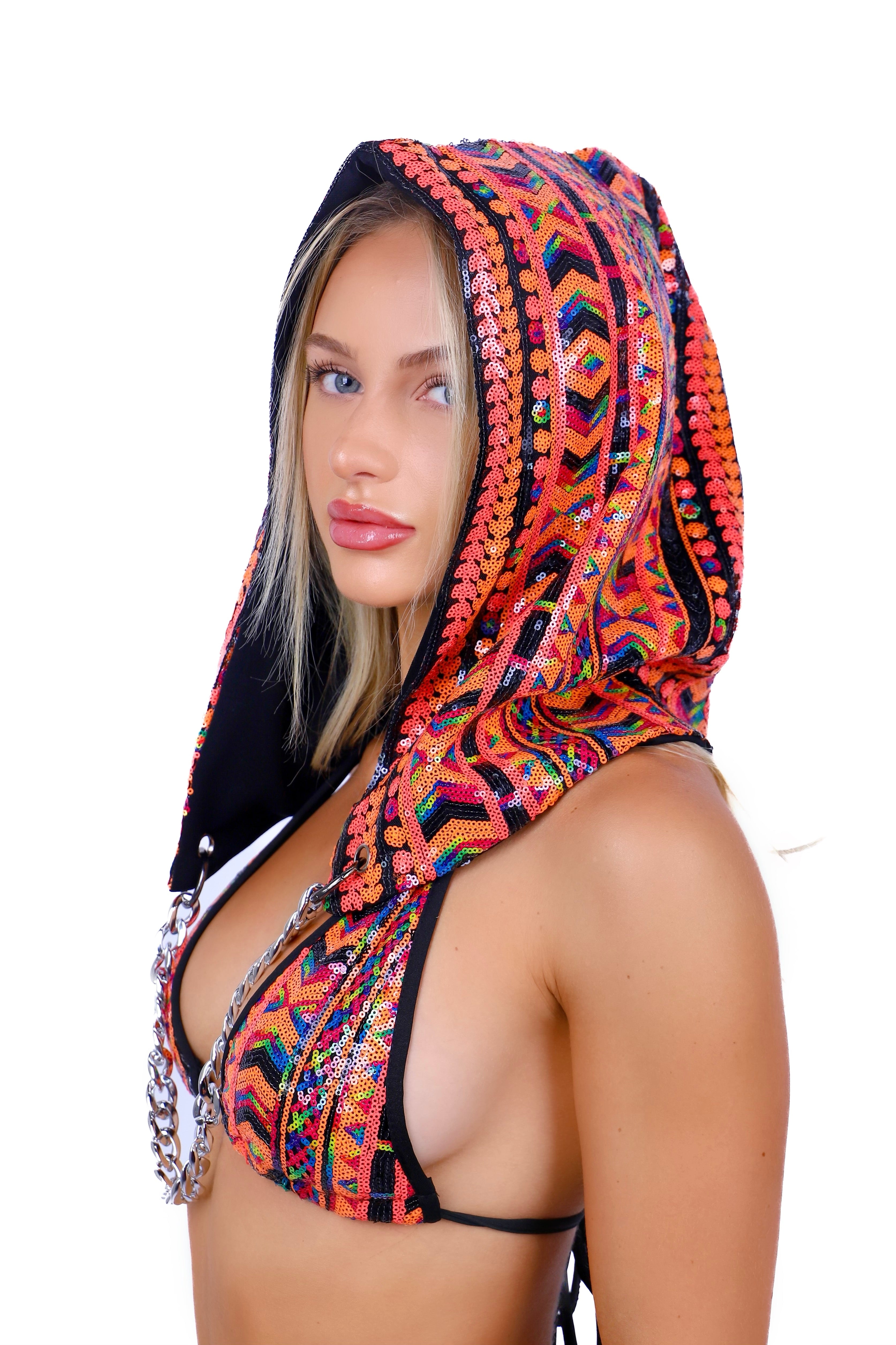 Fiery Tribal Sequin Hood