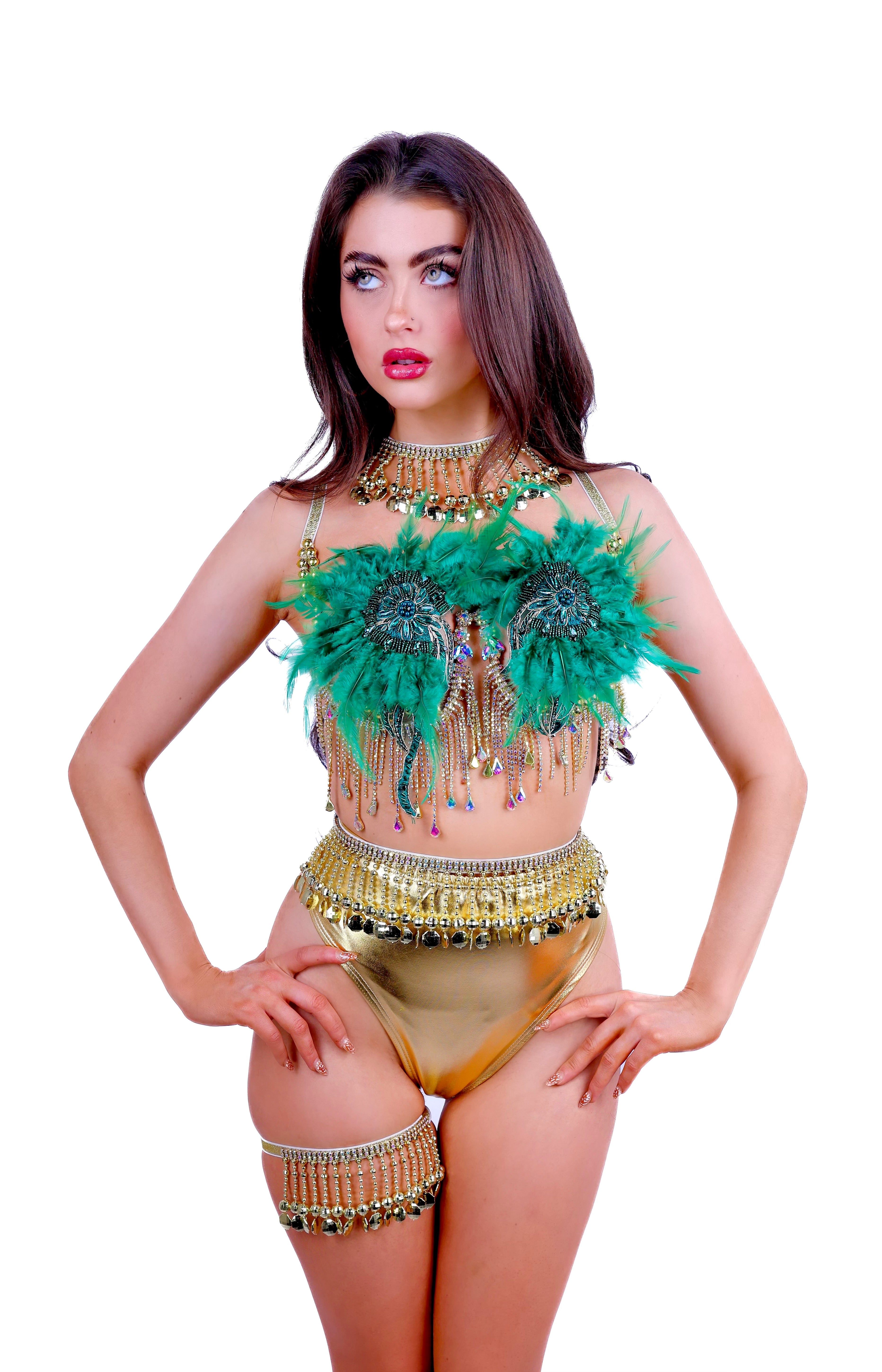Emerald Feather Carnival Bra Top