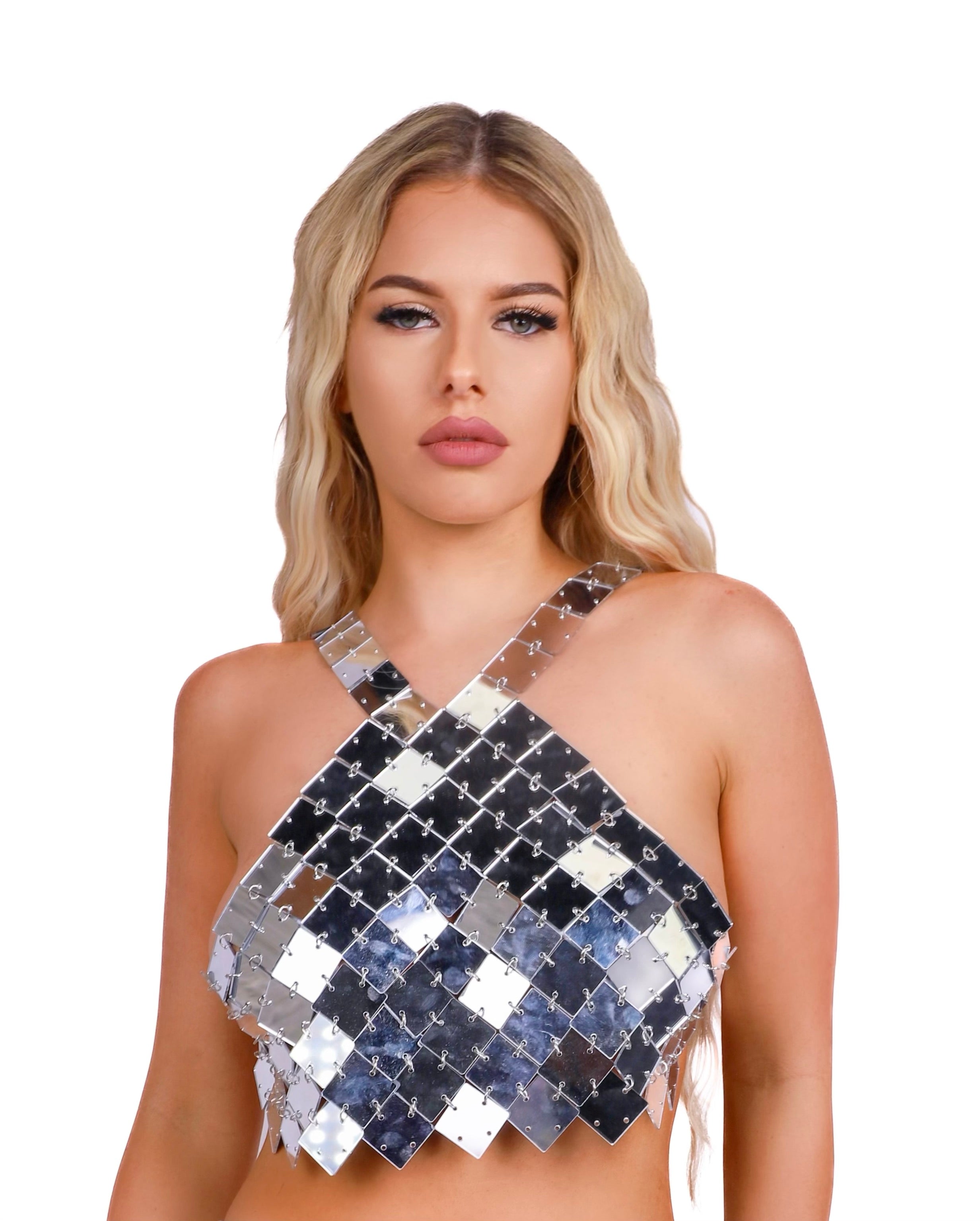 Silver Disco Mirror Jewelry Top