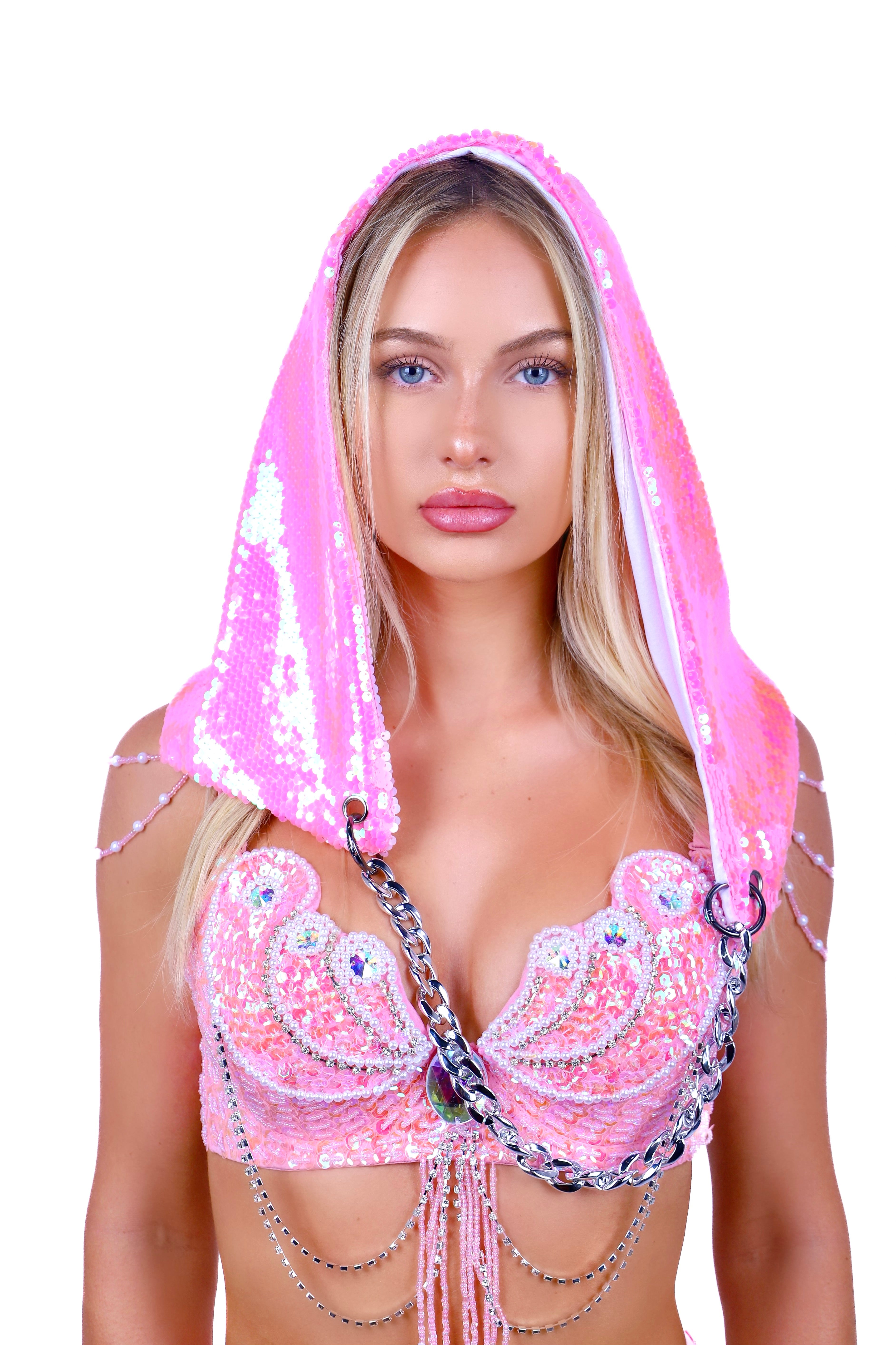 Candy Pink Sequin Hood