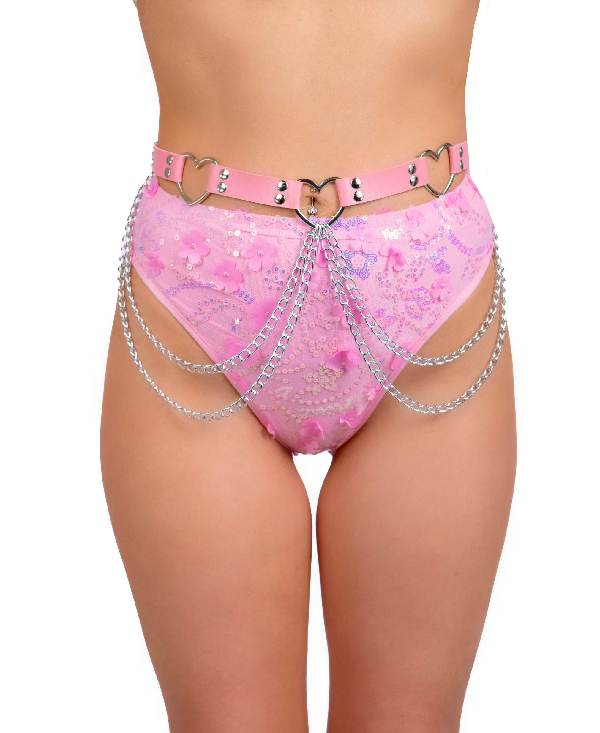 Pink Heart Vegan Leather Harness Belt