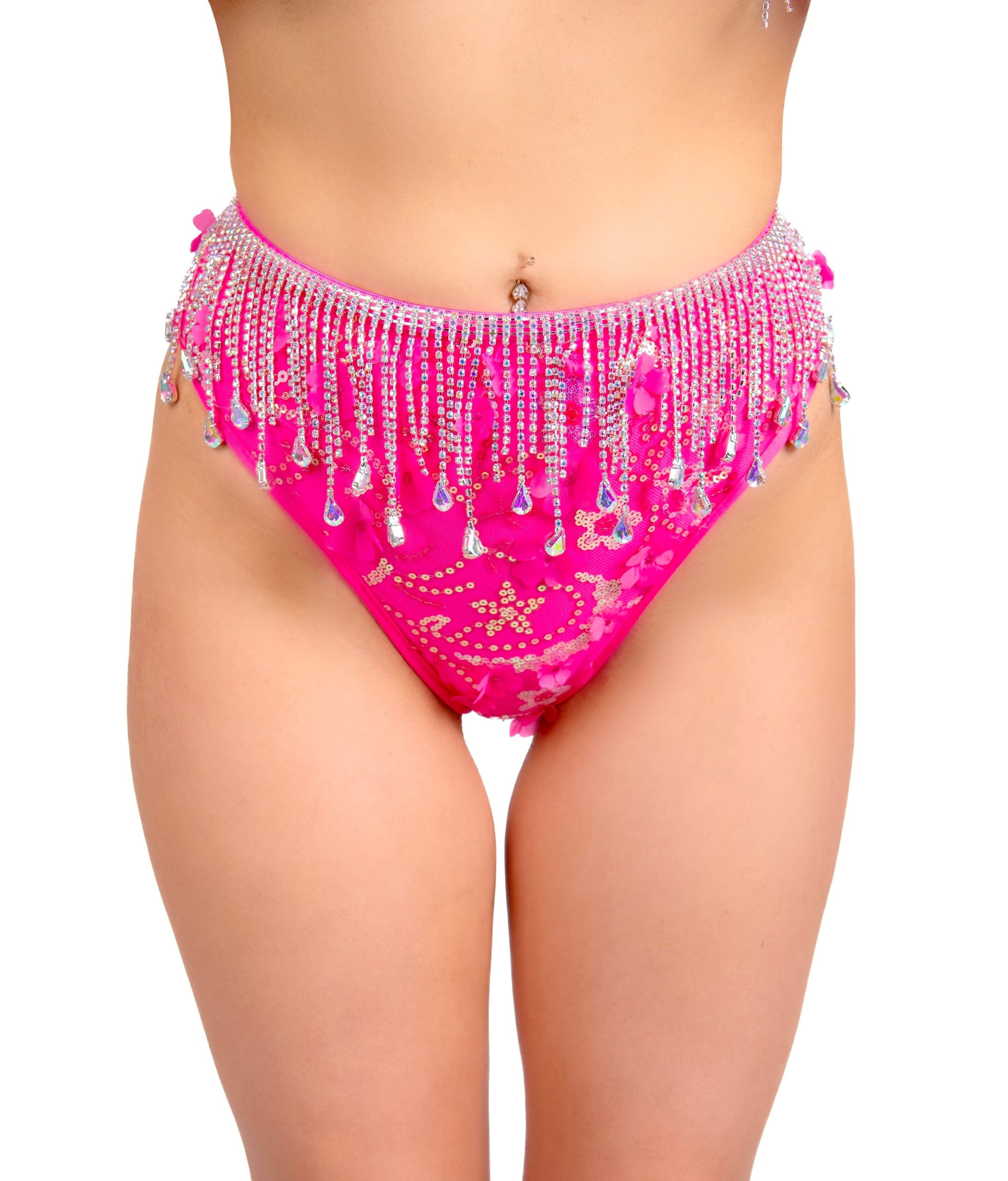 Hot Pink Iridescent Drip Rhinestone Carnival Belt
