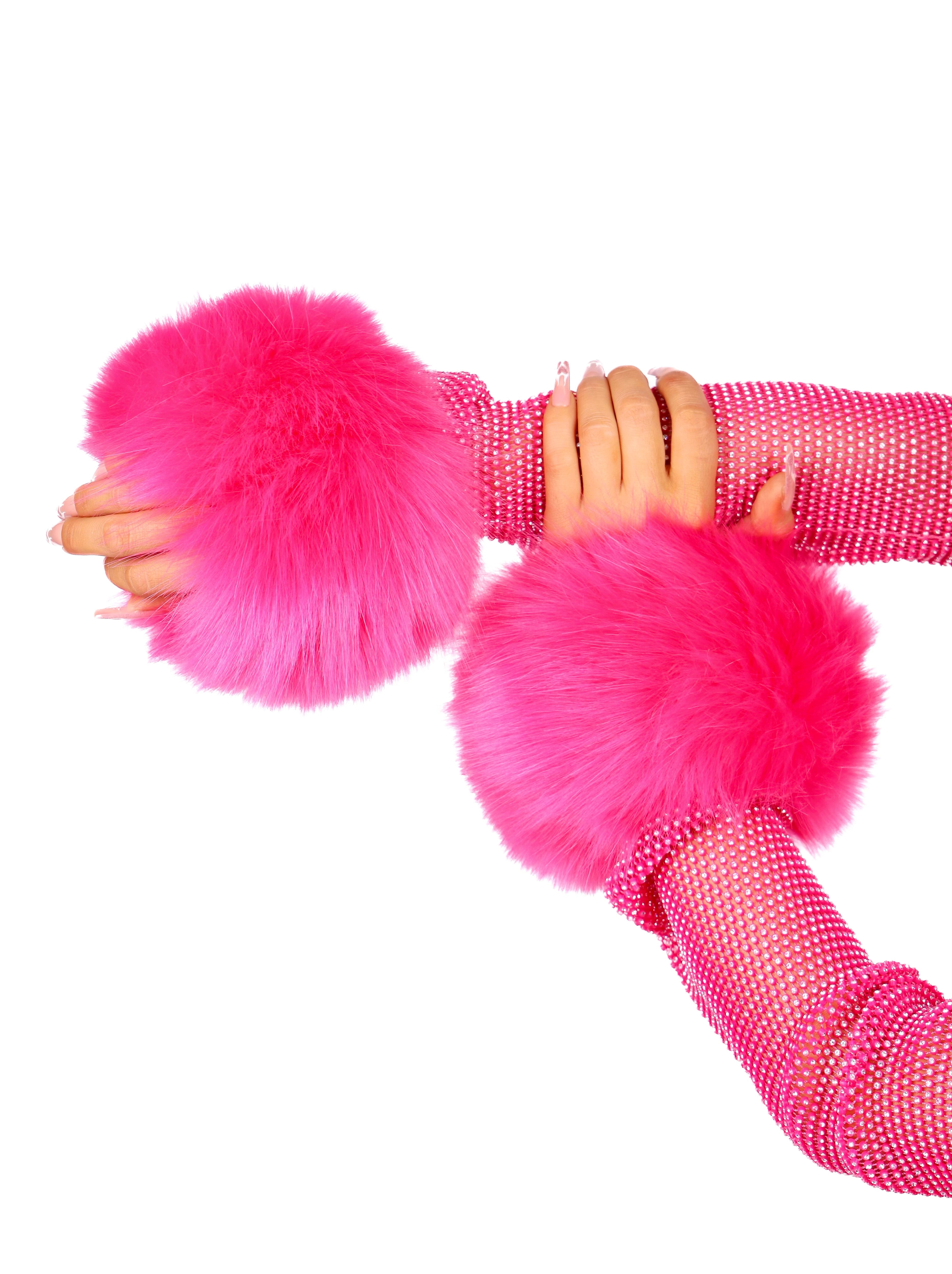 Fuzzy Hot Pink Wrist Cuffs