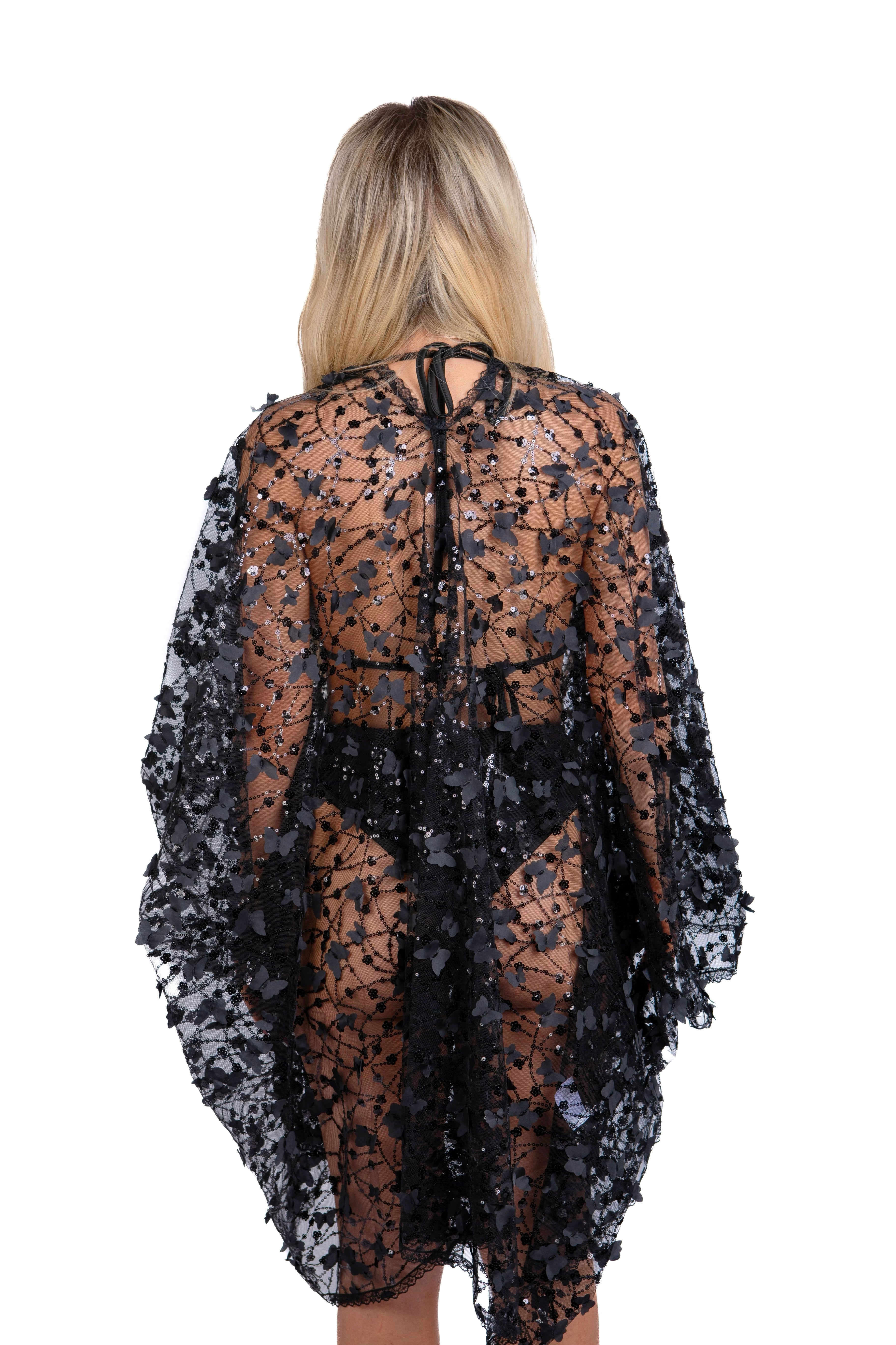 3D Blossom Kimono- Midnight Butterfly