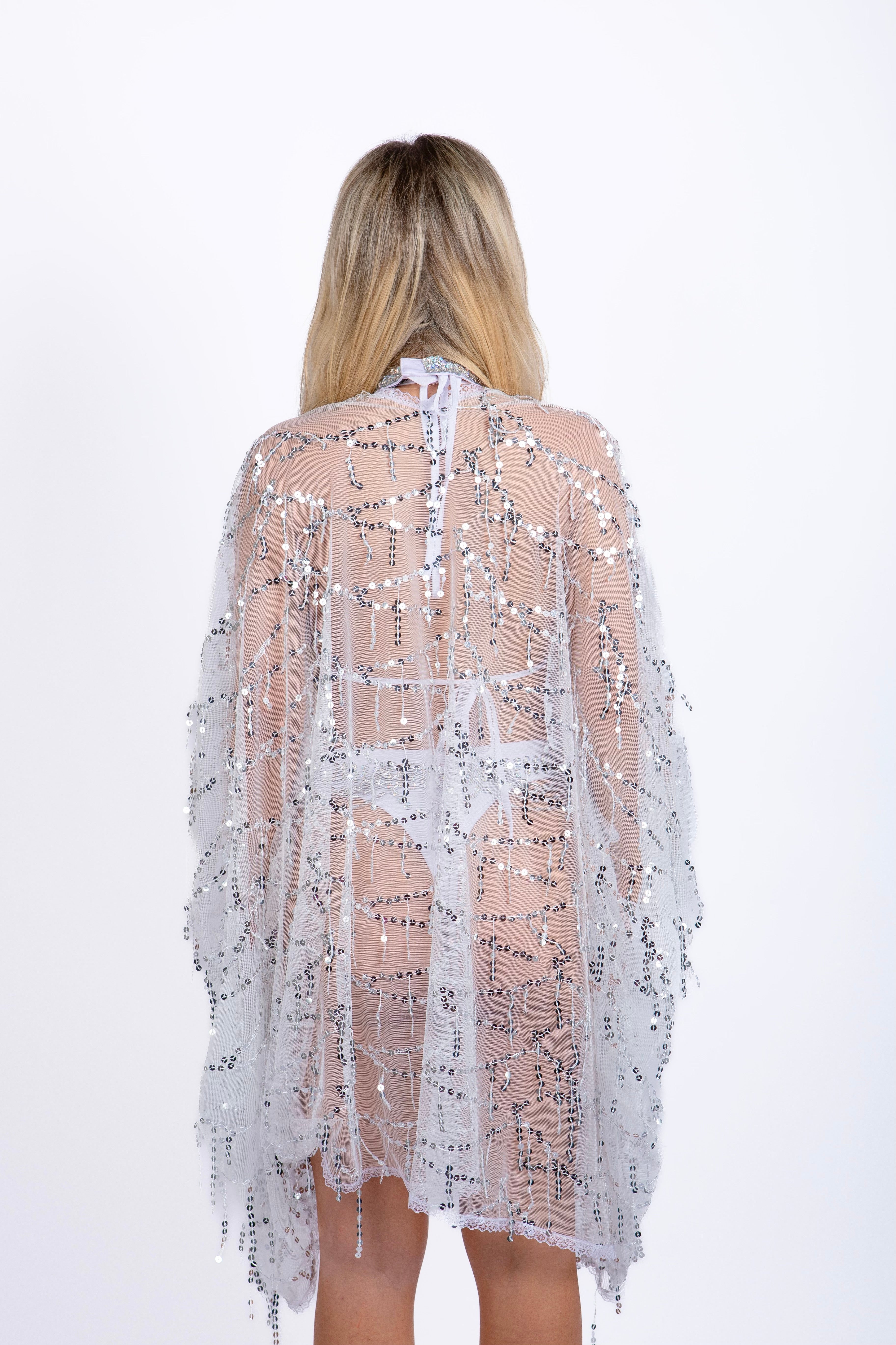 Sequin Kimono- Silver Sparkle