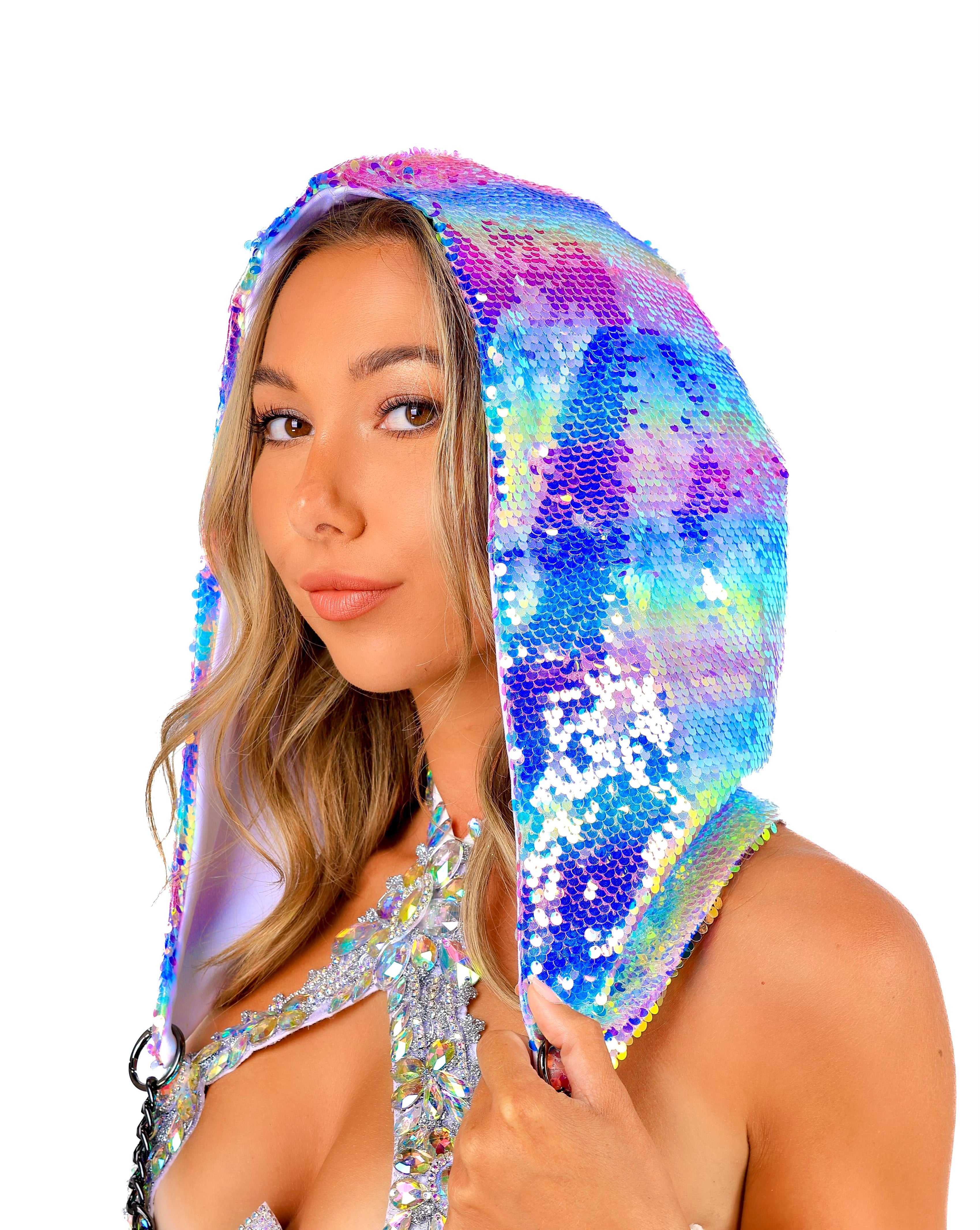 Rainbow Mermaid Sequin Hood