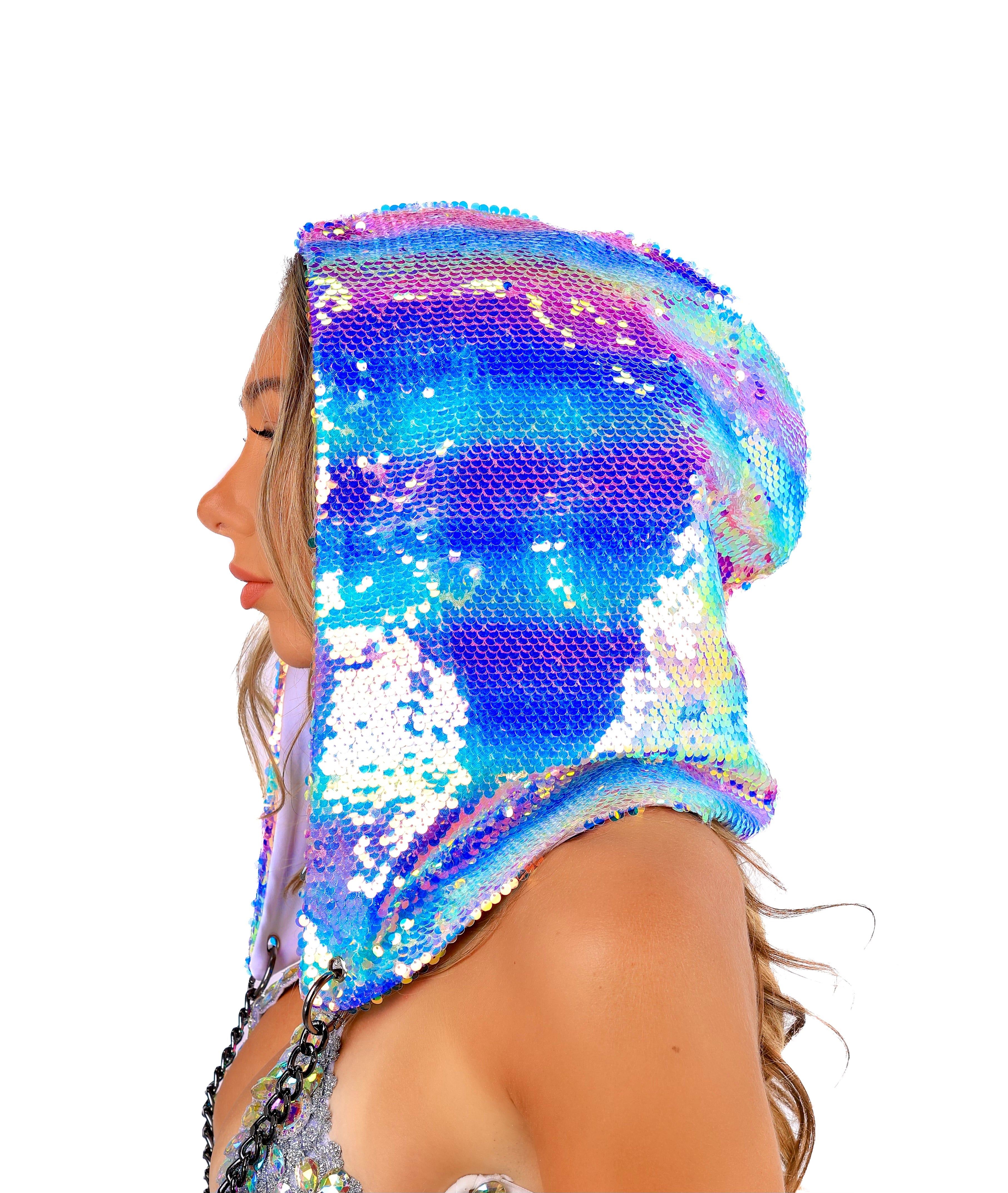 Rainbow Mermaid Sequin Hood