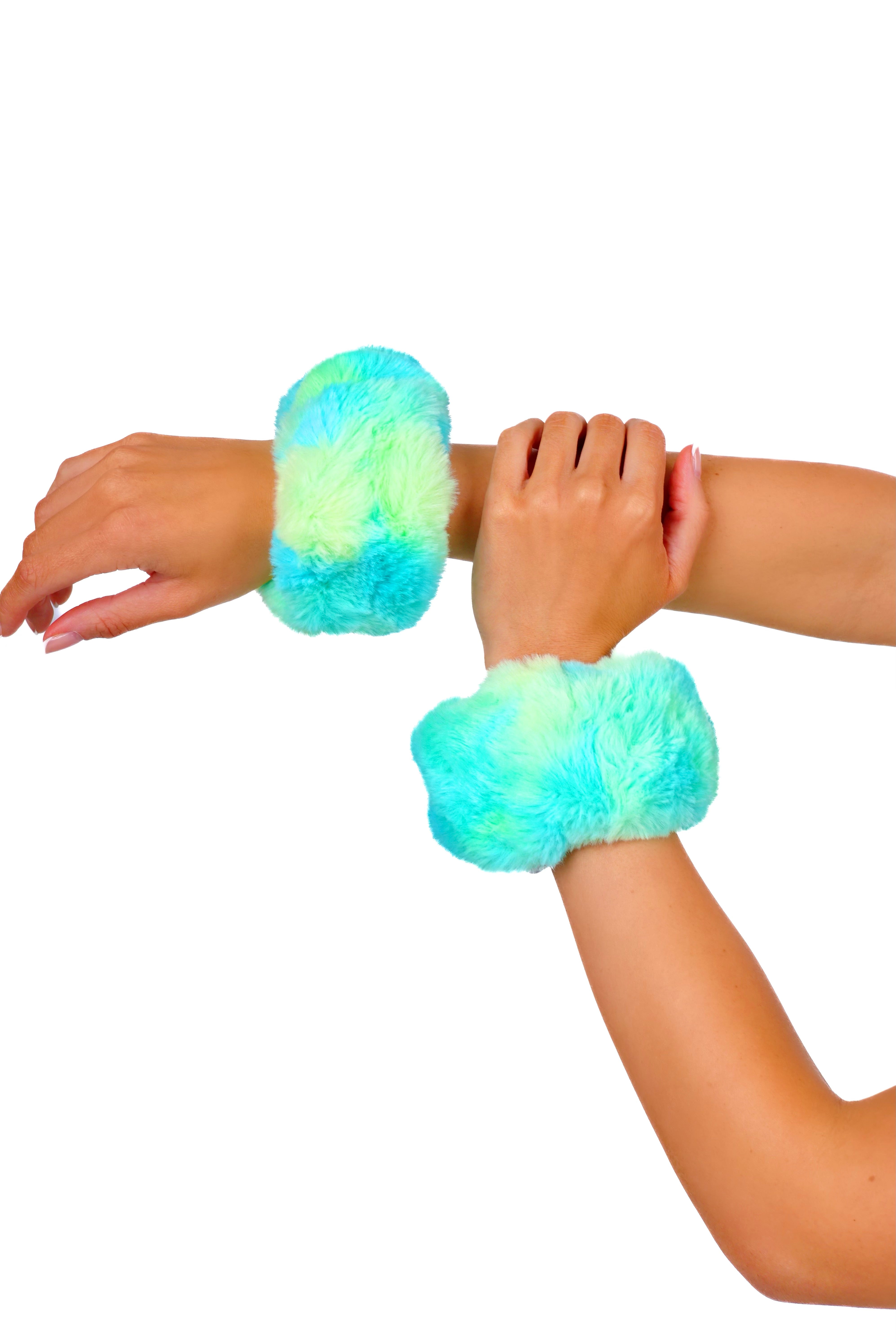 Aqua Cosmos Fuzzy Wrist Cuffs