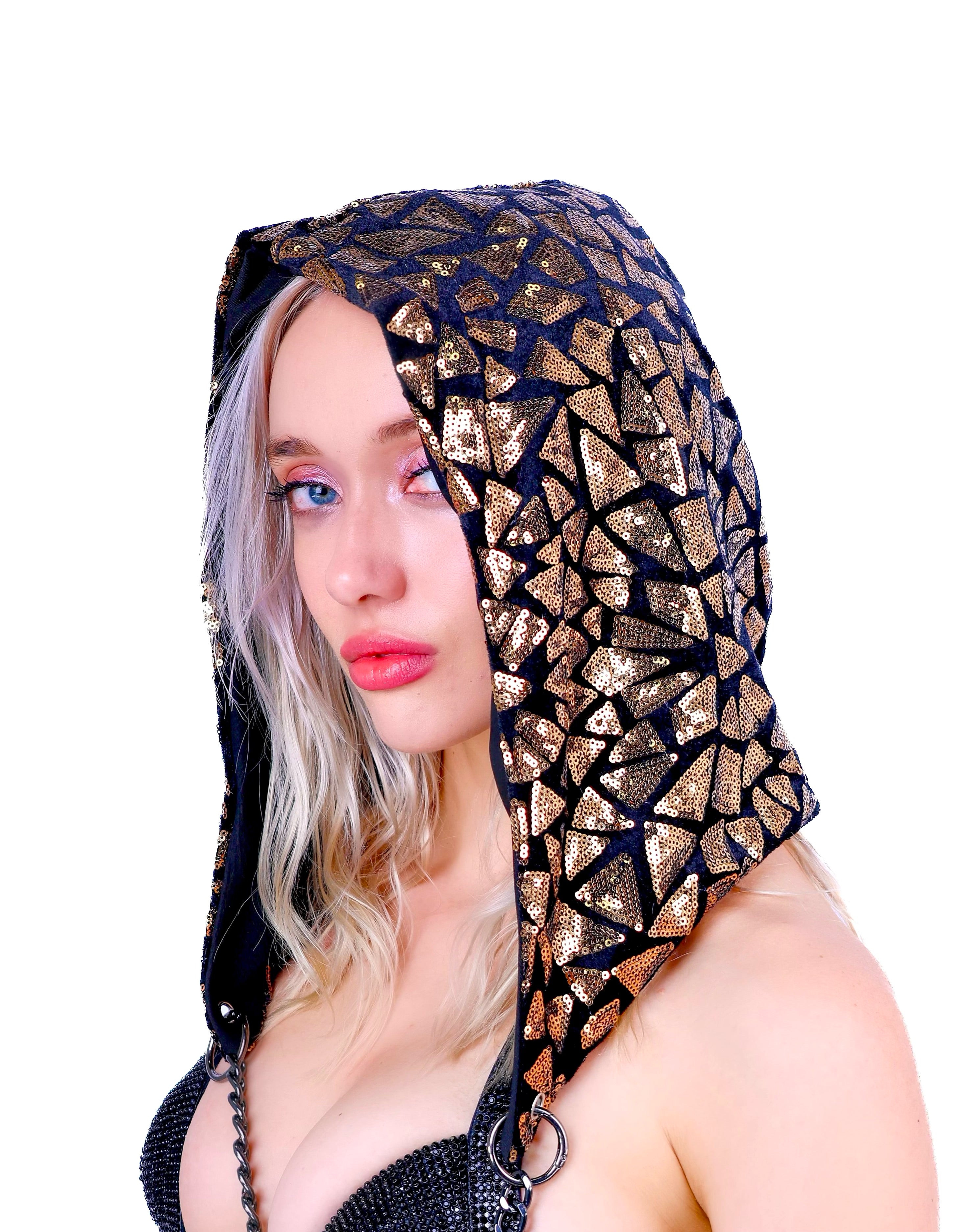 Gold/ Black Disco Aura Sequin Hood