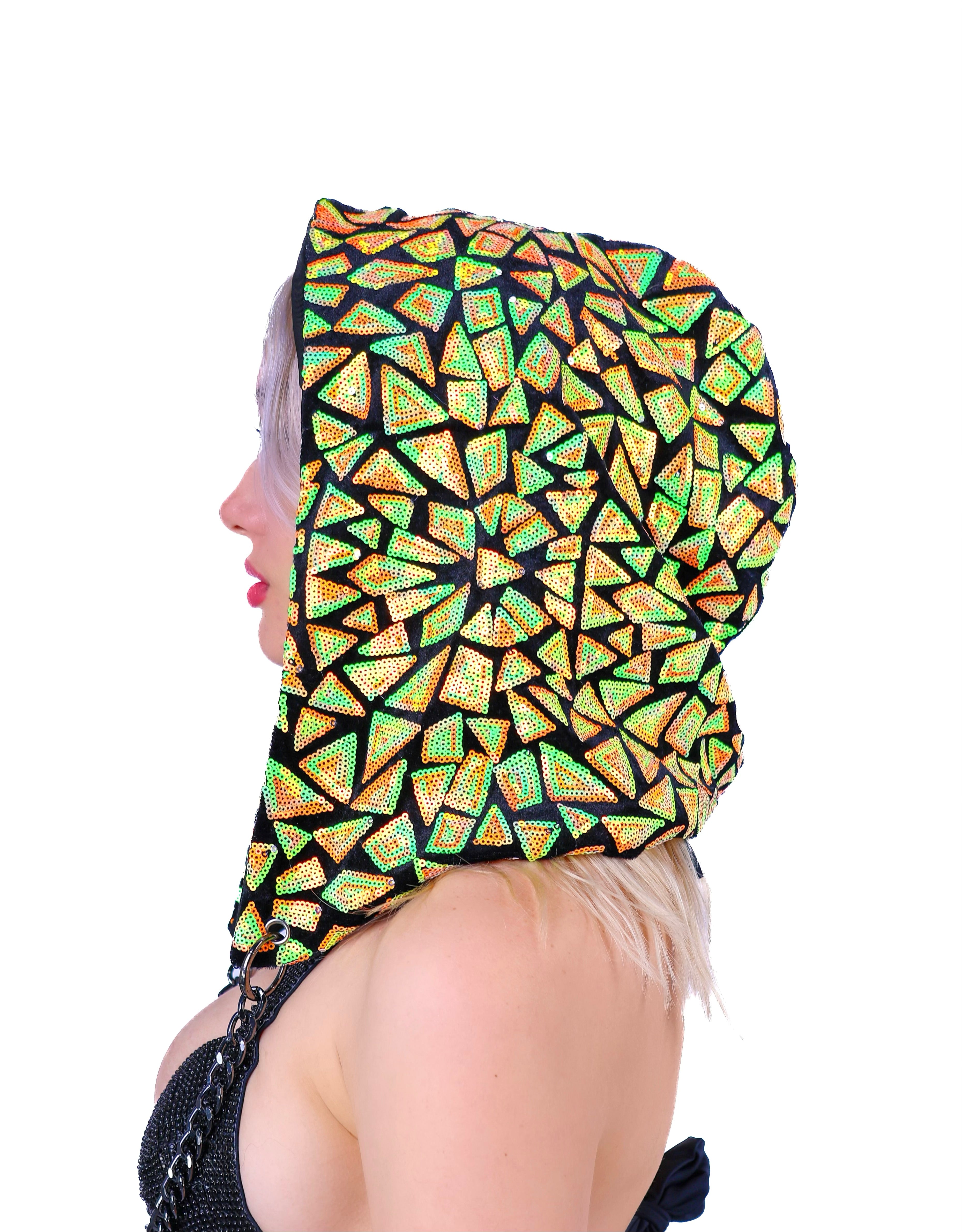 Lime Disco Aura Sequin Hood