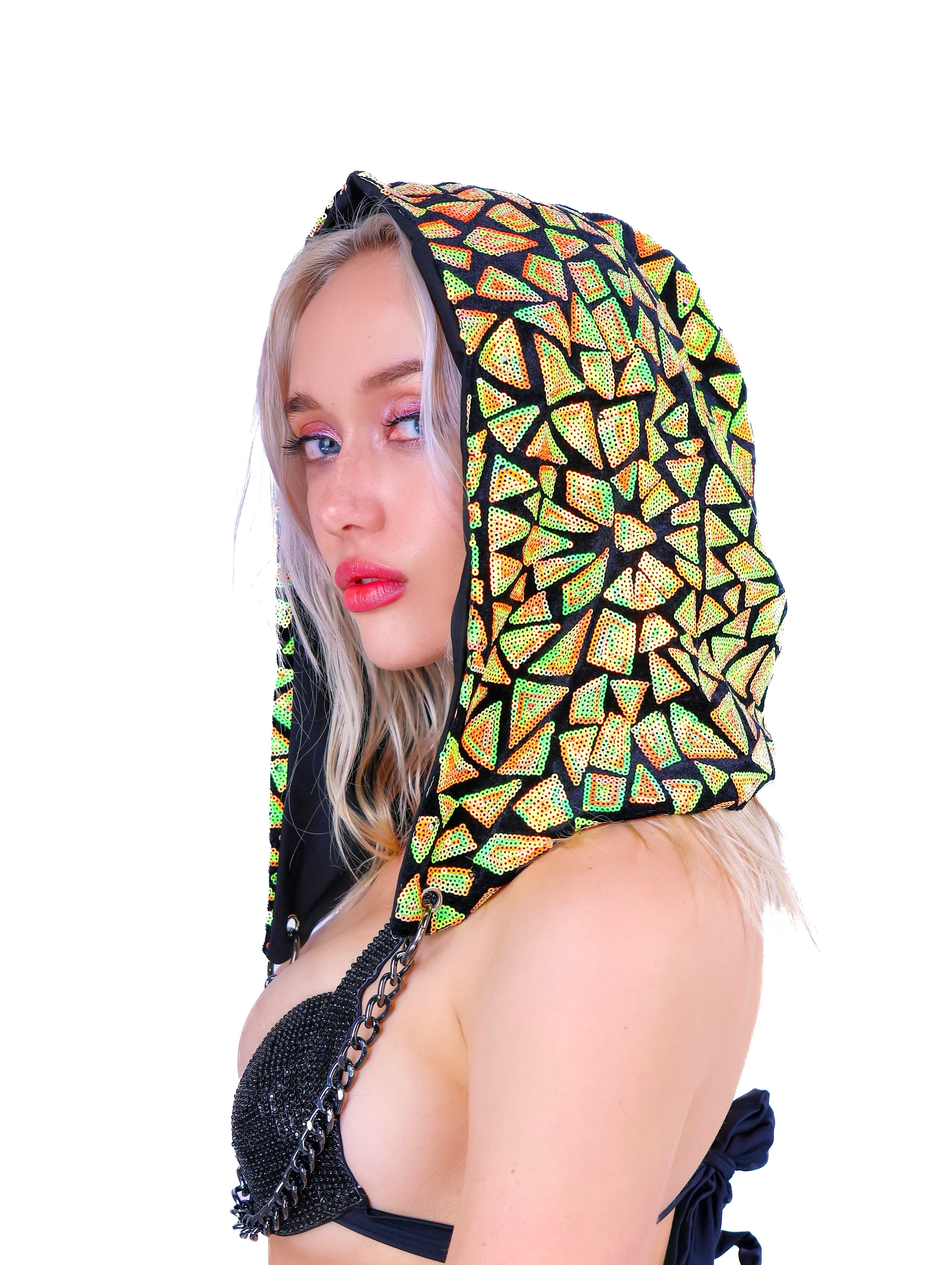 Lime Disco Aura Sequin Hood