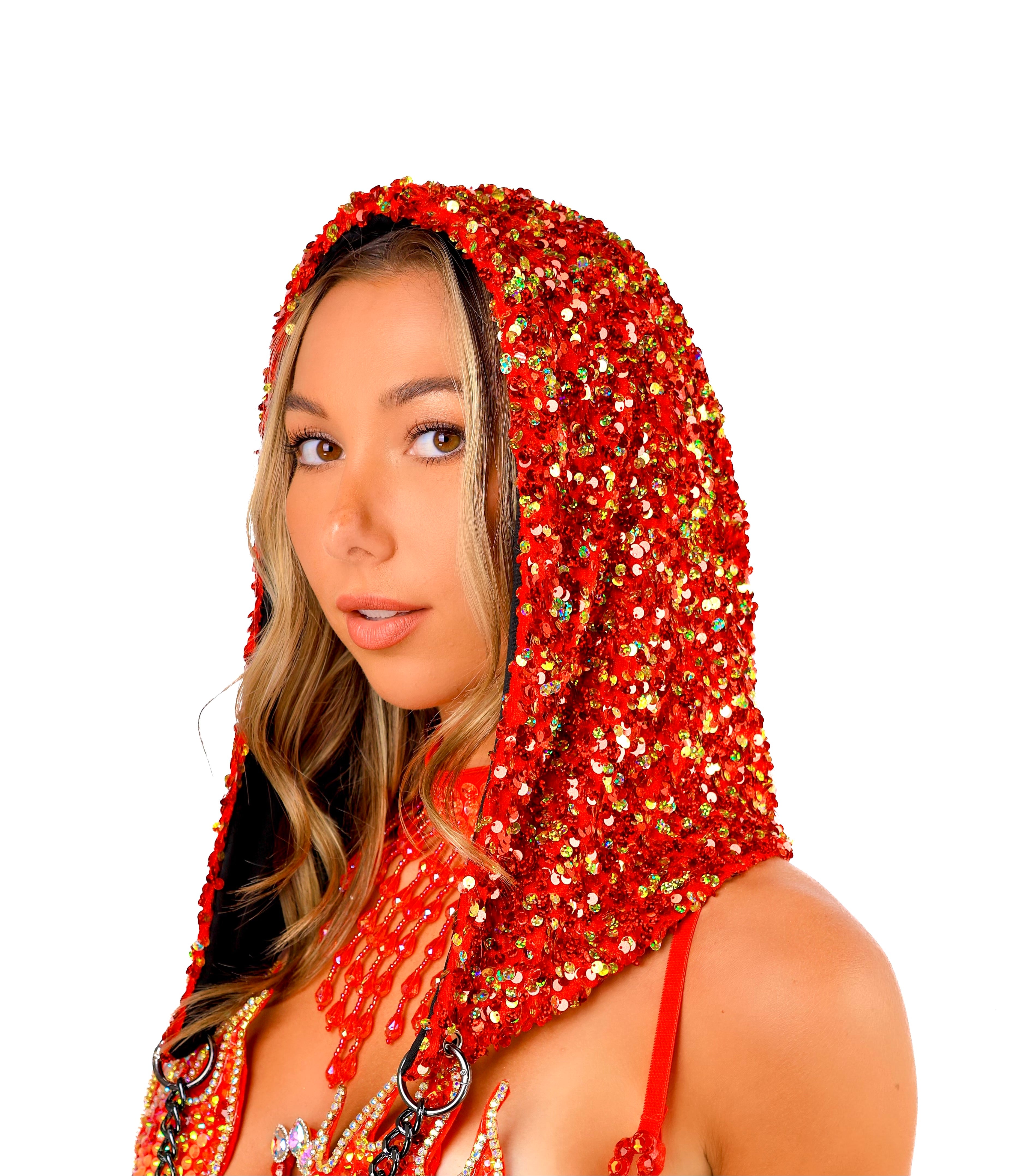 Fire Ruby Sequin Hood