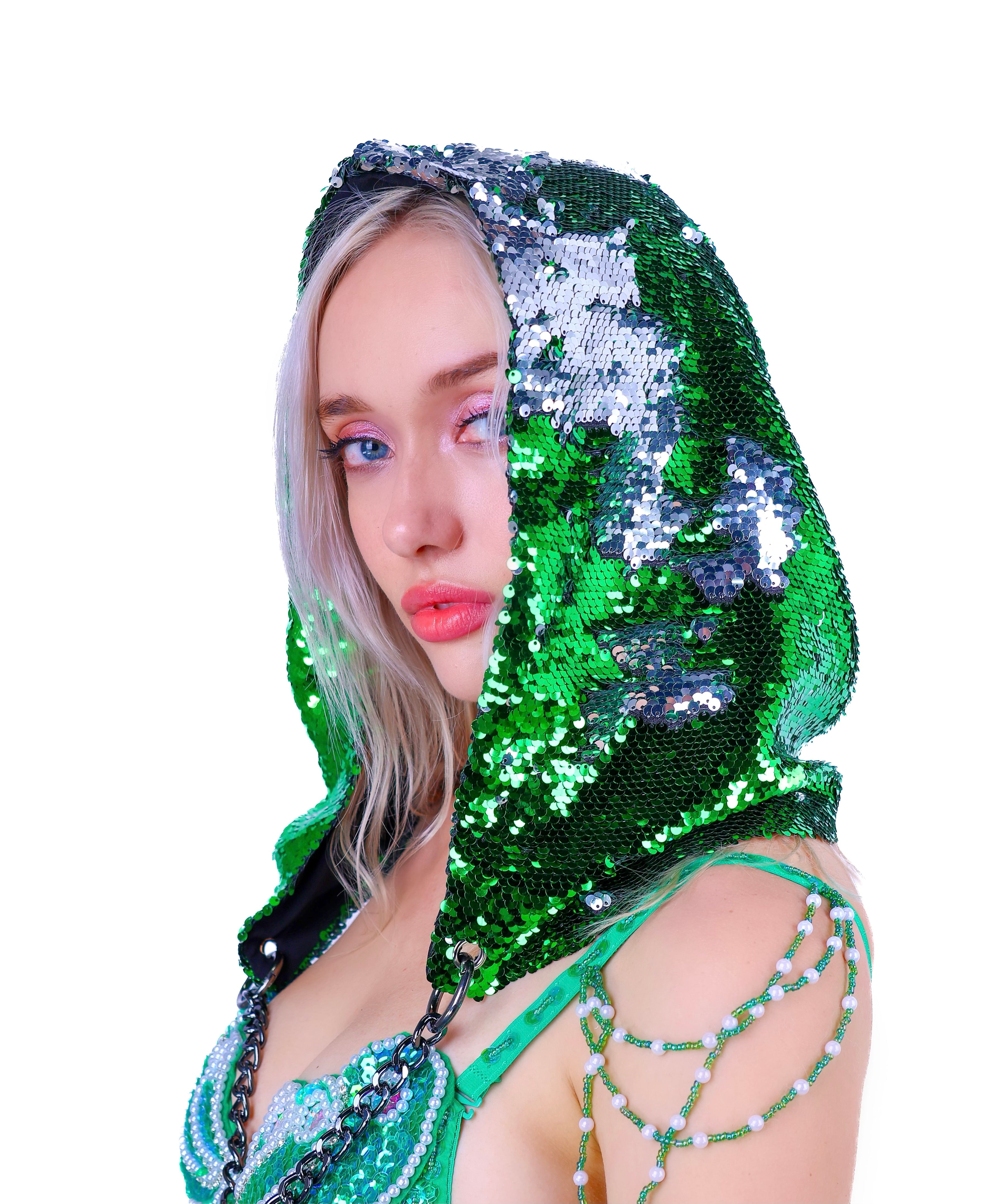 Green/ Silver Sequin Hood