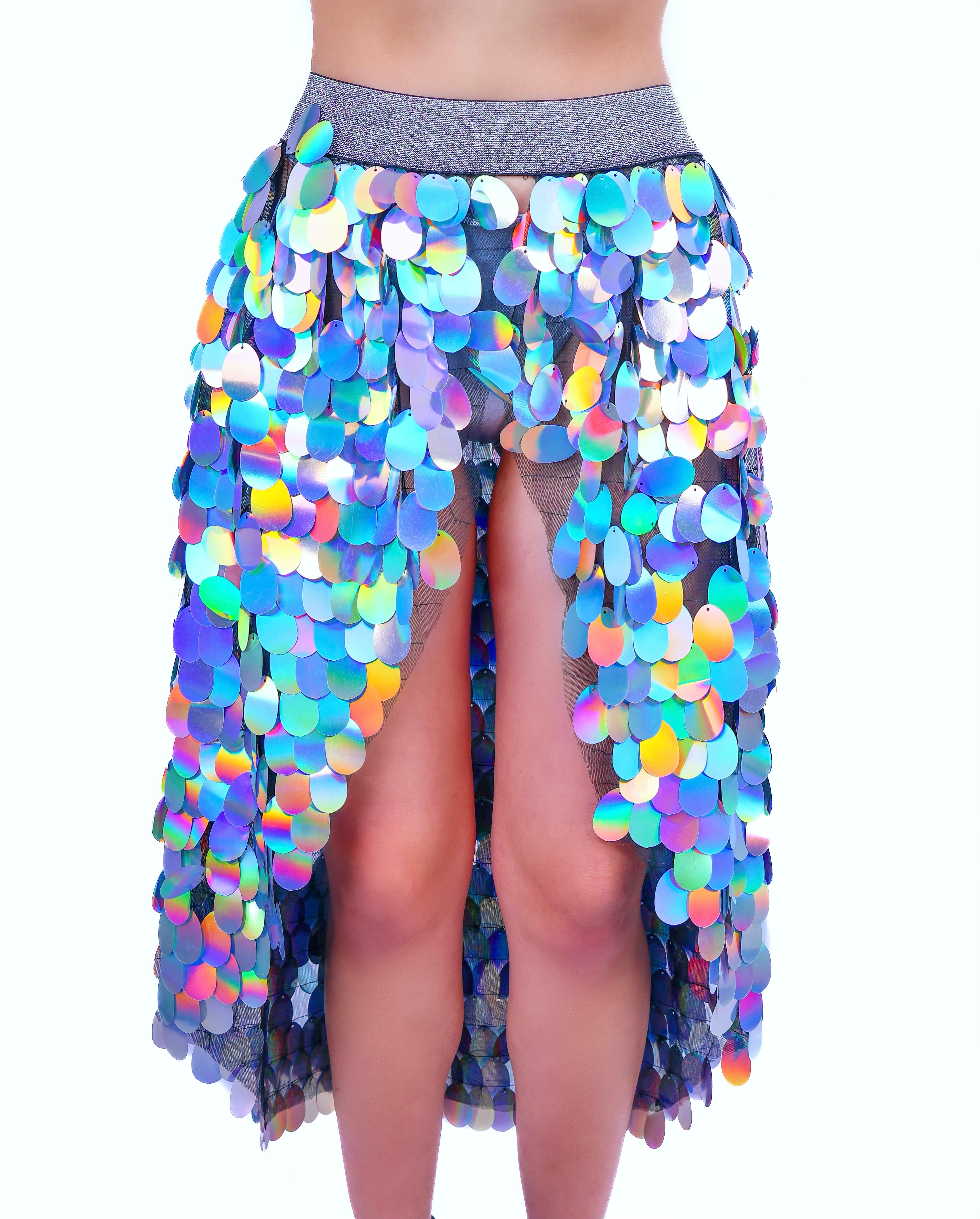 Pastel Meadow Black Sequin Long Skirt