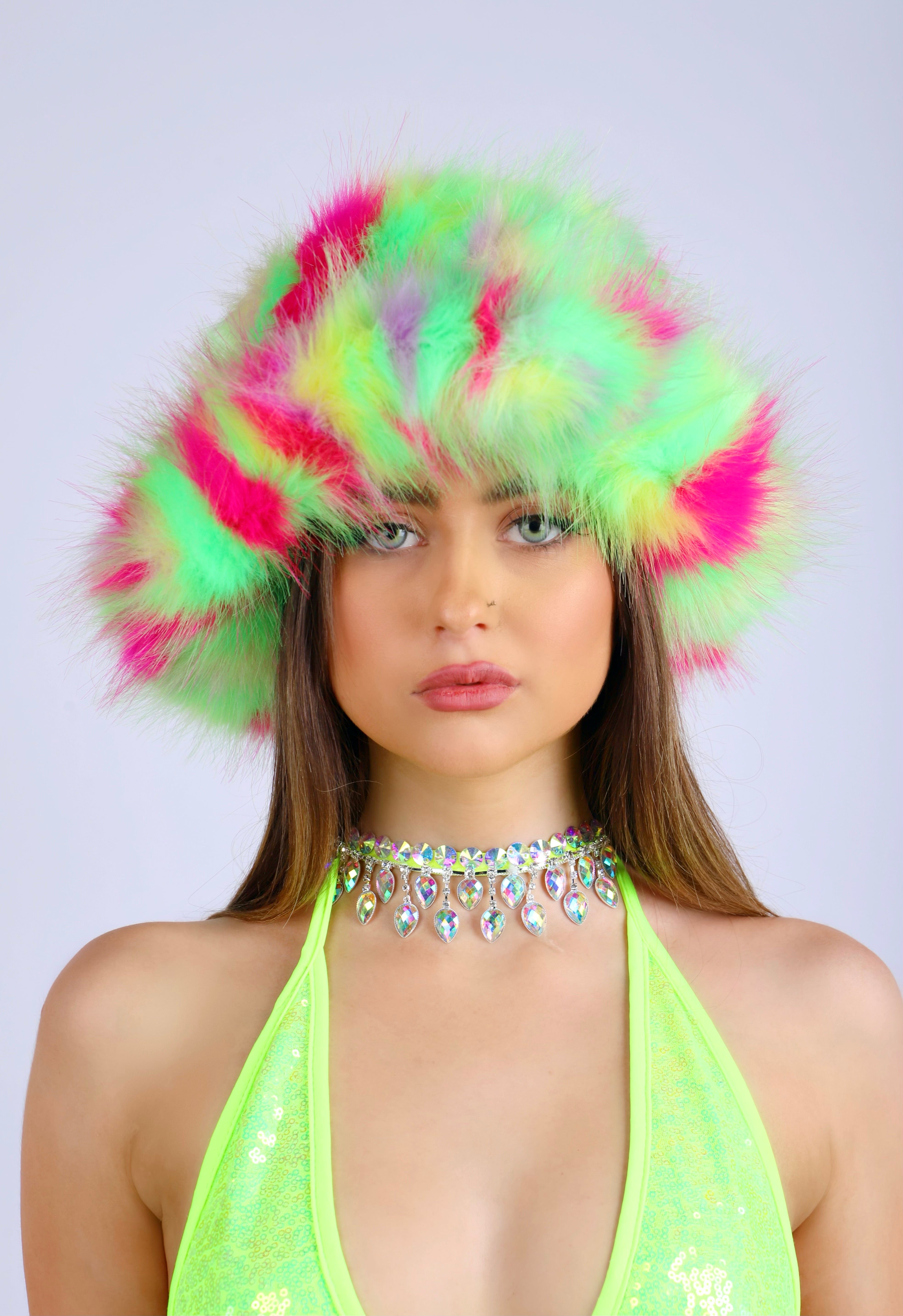 Neon Green Fuzzy Hat