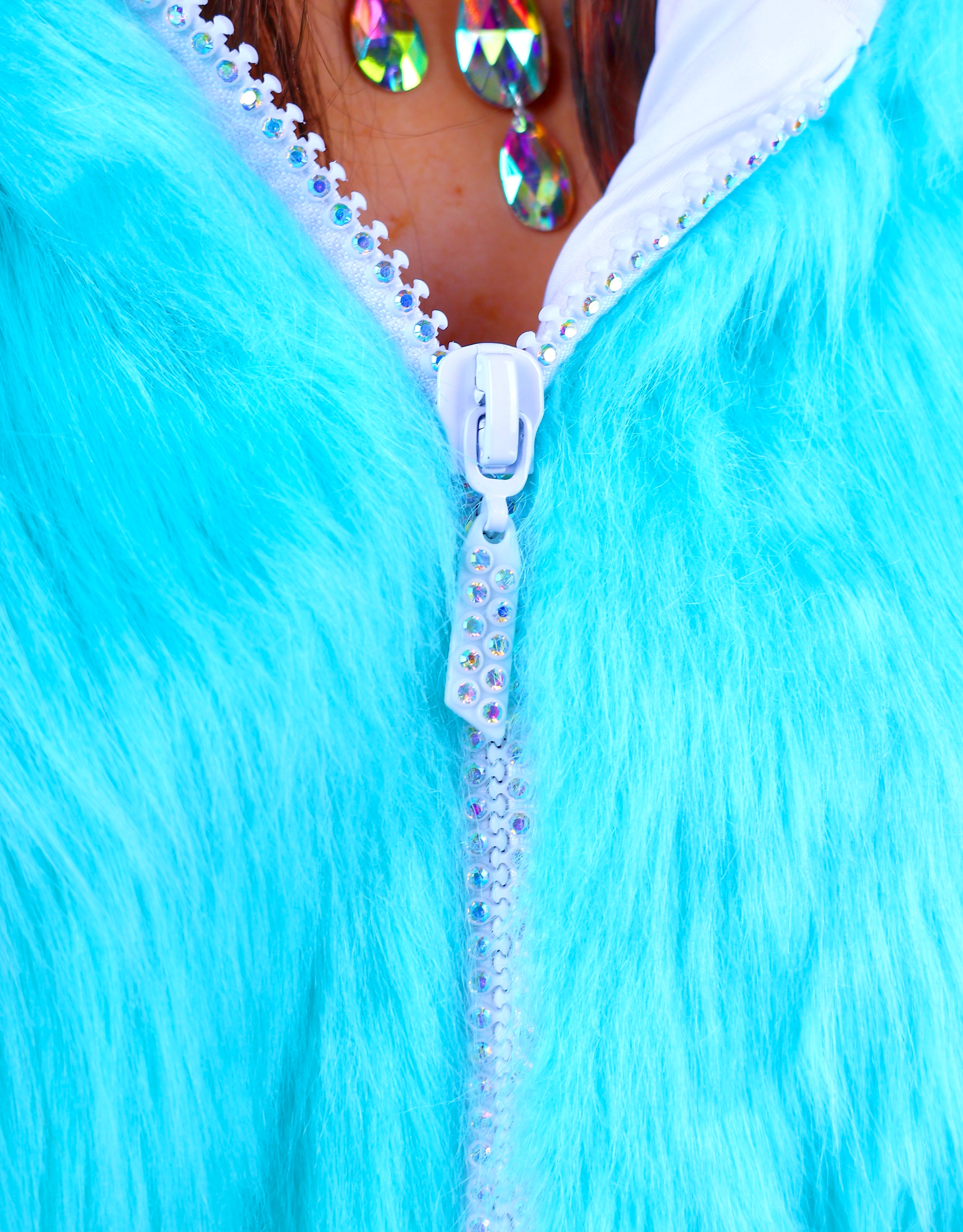 Aqua Shimmer Fuzzy Jacket
