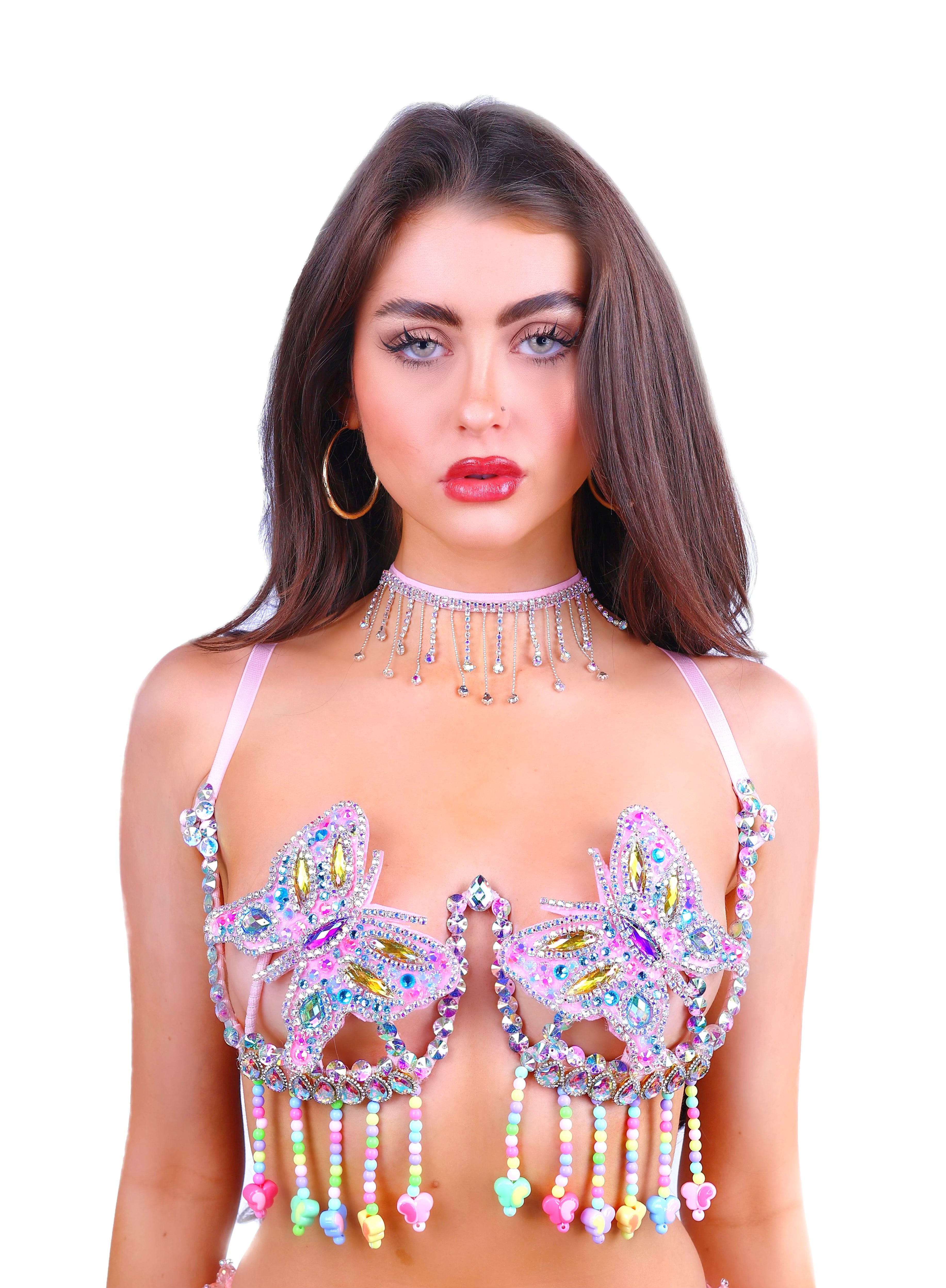 Pink Butterfly Charm Carnival Bra Top