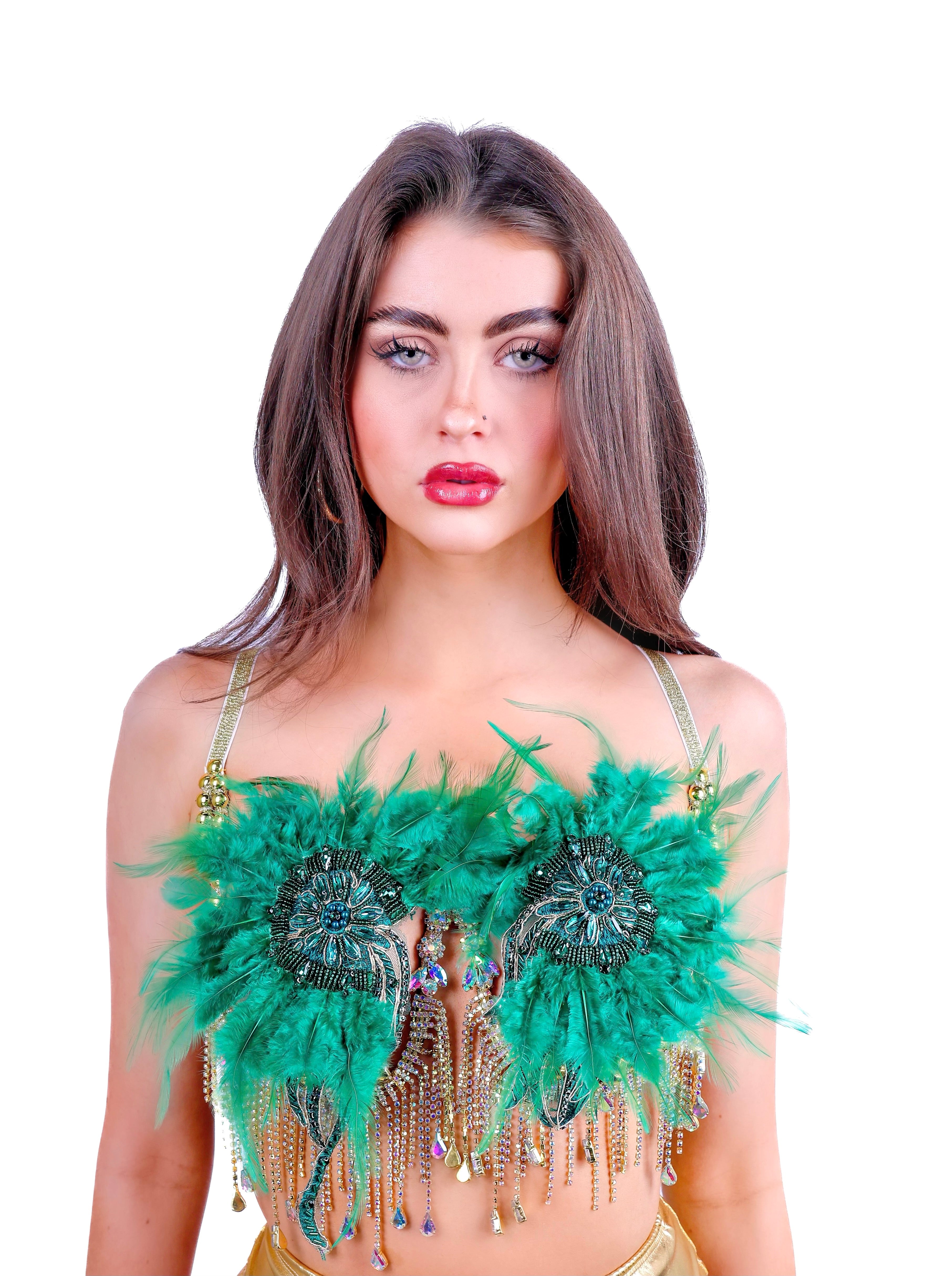 Emerald Feather Carnival Bra Top