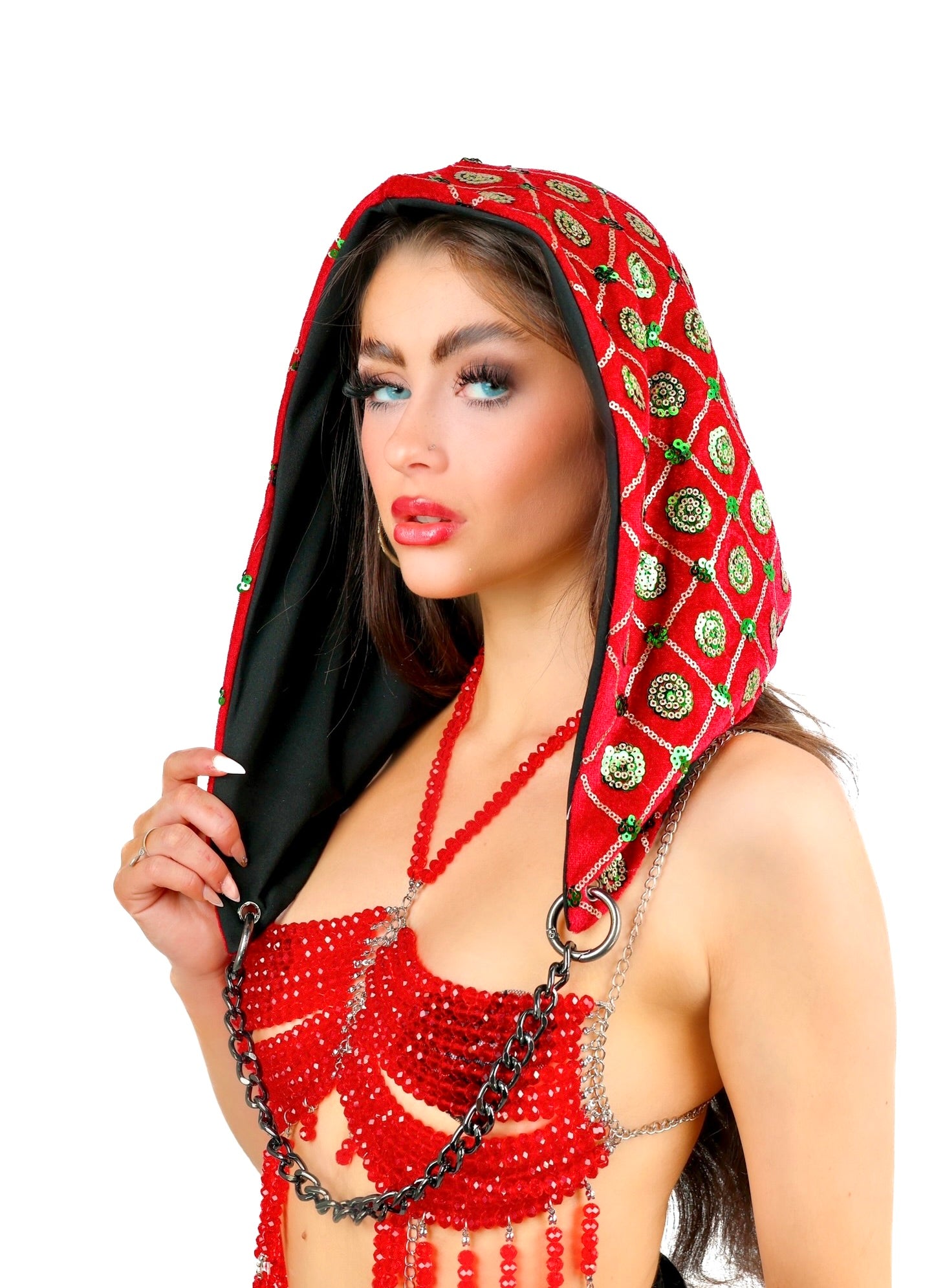 Ruby Tribal Sequin Hood