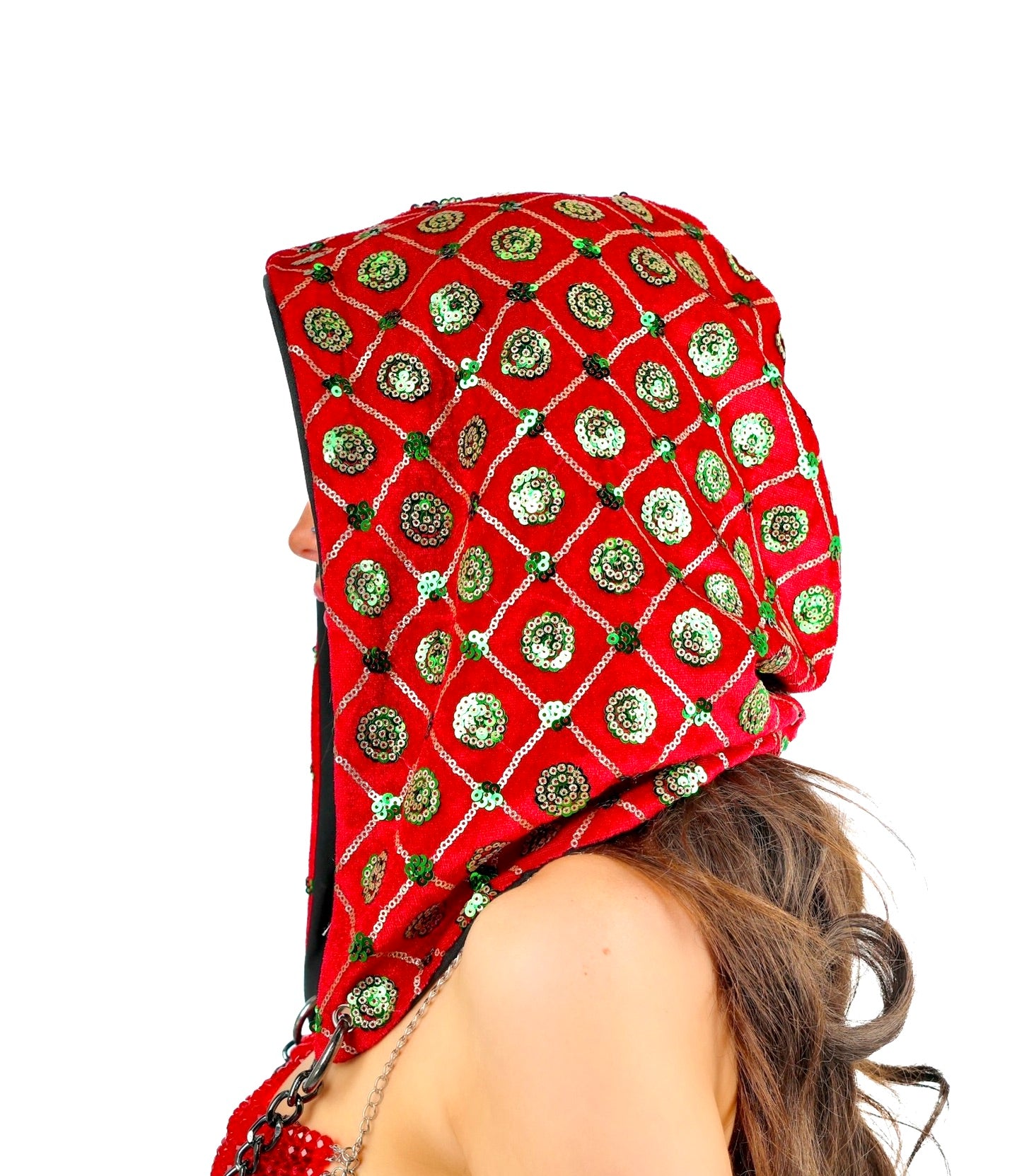 Ruby Tribal Sequin Hood