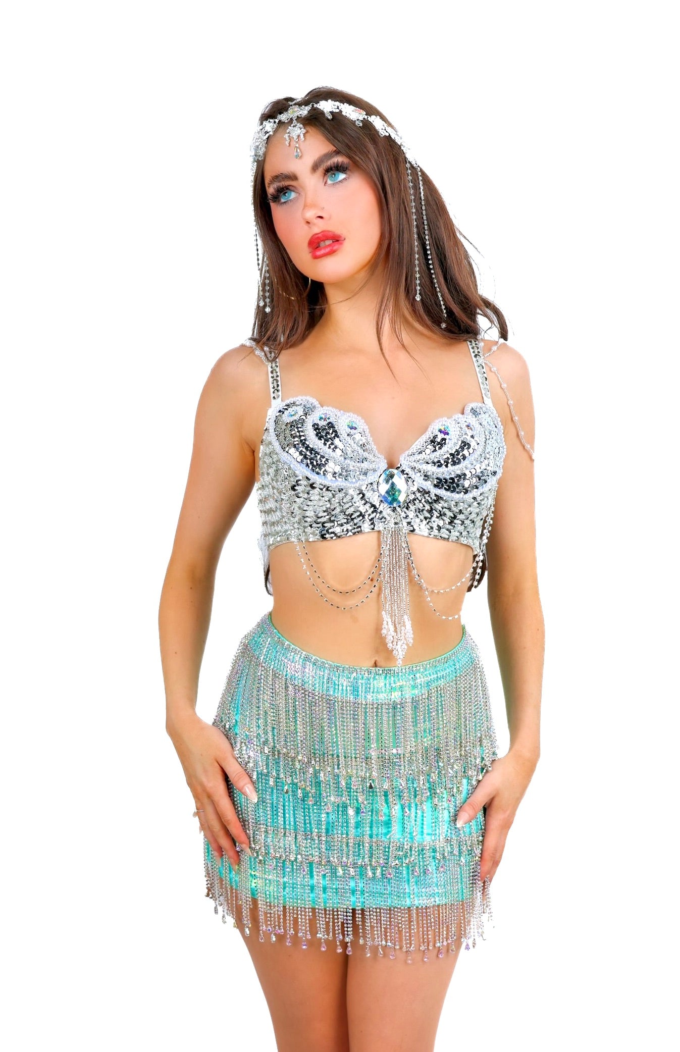 FULL OUTFIT- Aqua Radiance Rhinestone Mermaid (3 pcs)
