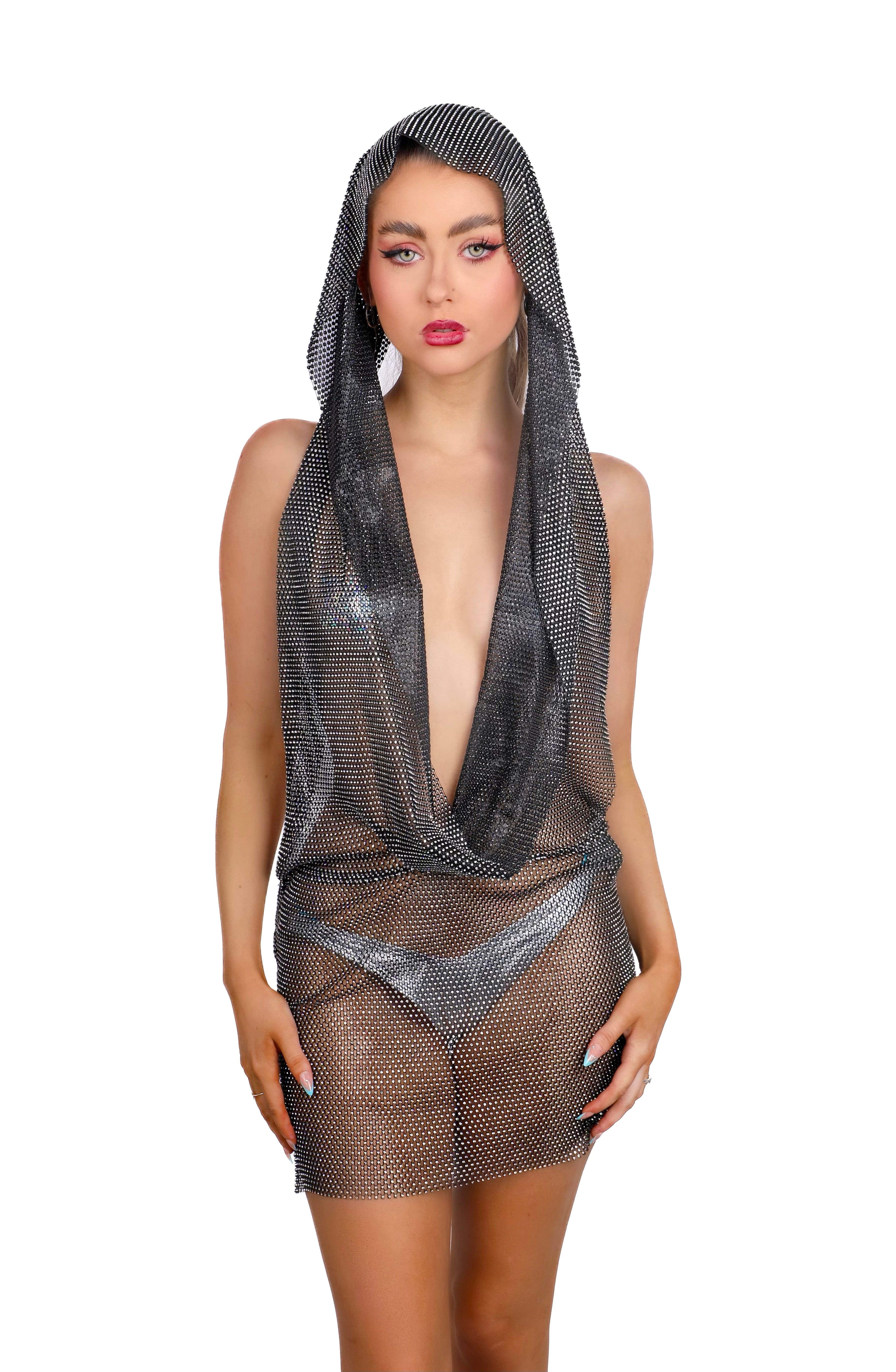 Rhinestone Fishnet Mesh Dress- Guardian